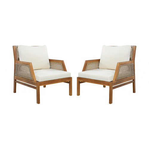 2 Piece Acacia Wood Patio Furniture Club Chair Set