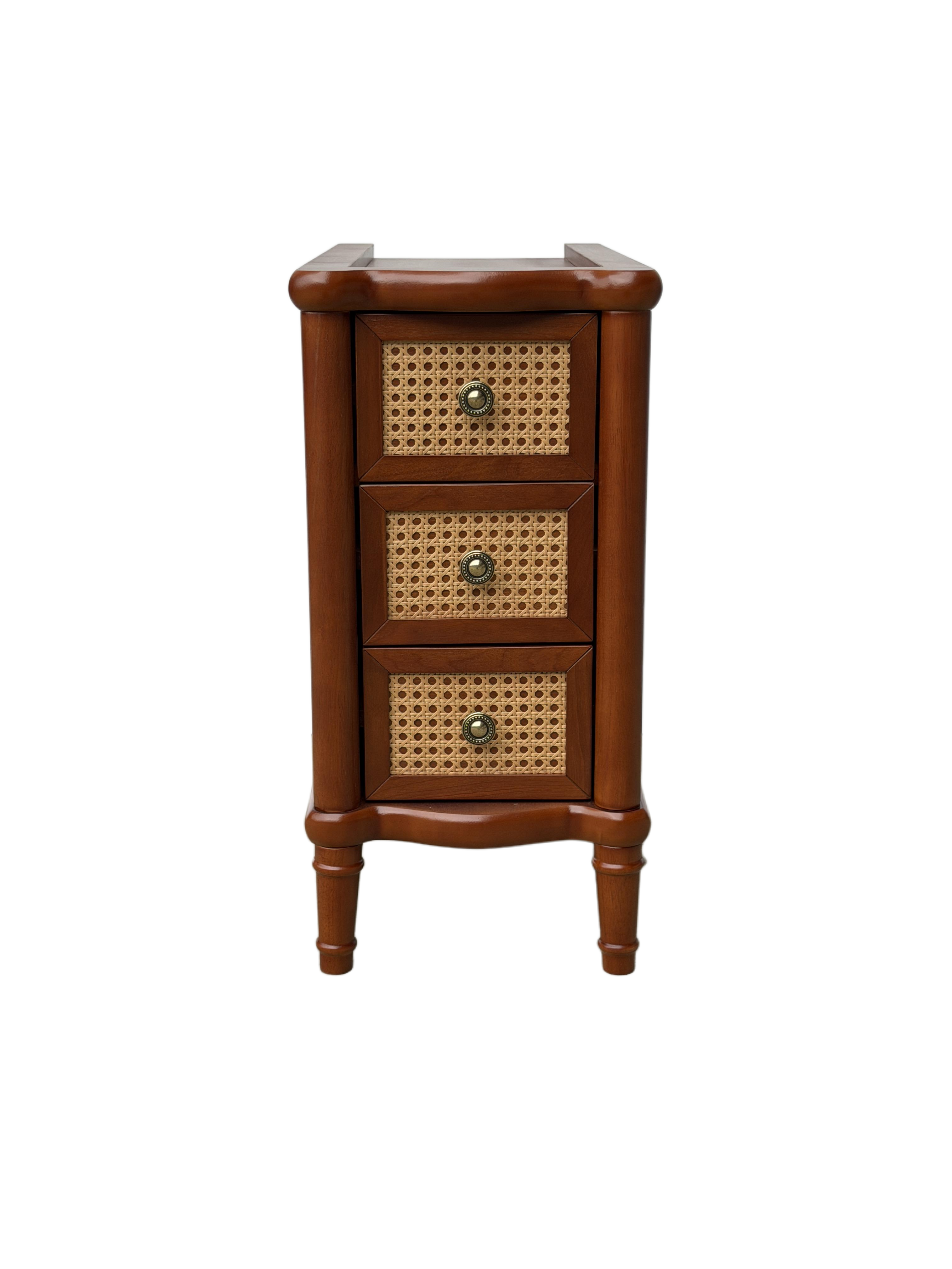 Rattan Narrow Side Table with 3 Drawers