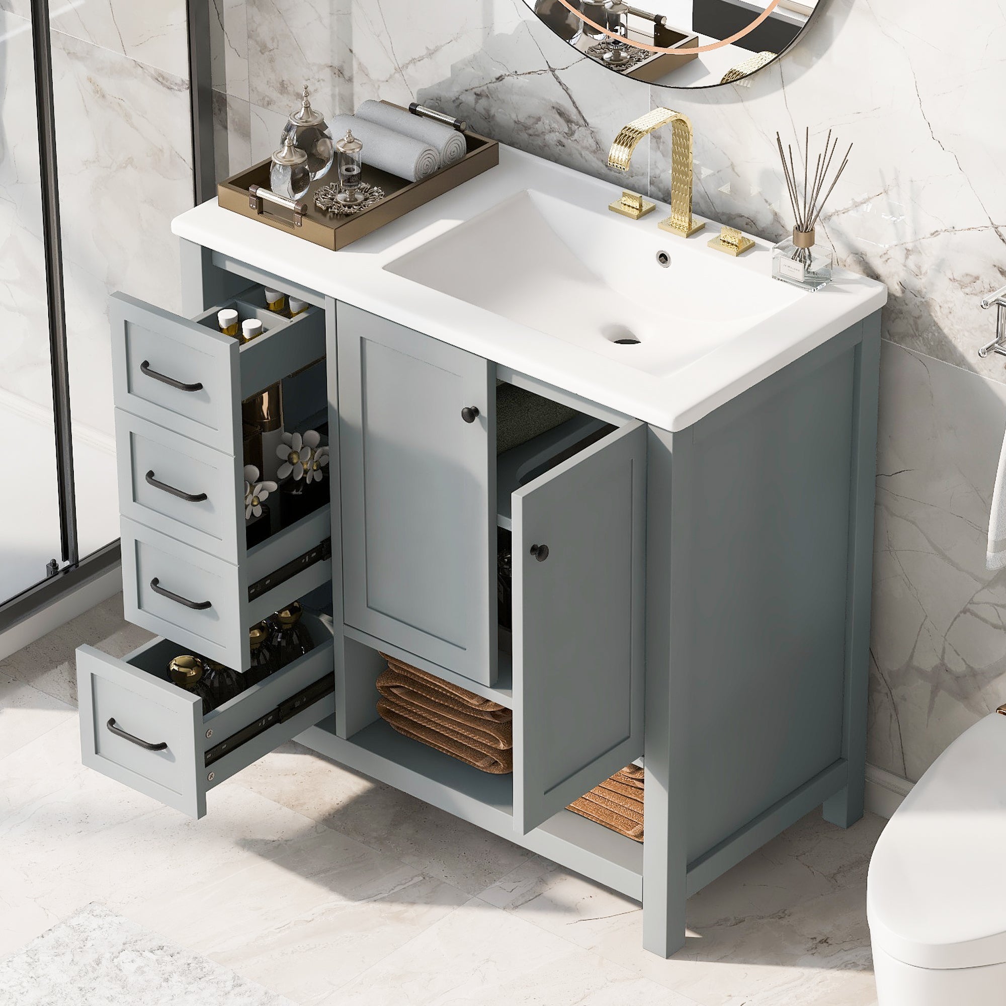 36" Bathroom Vanity with Sink Top and Storage Cabinet