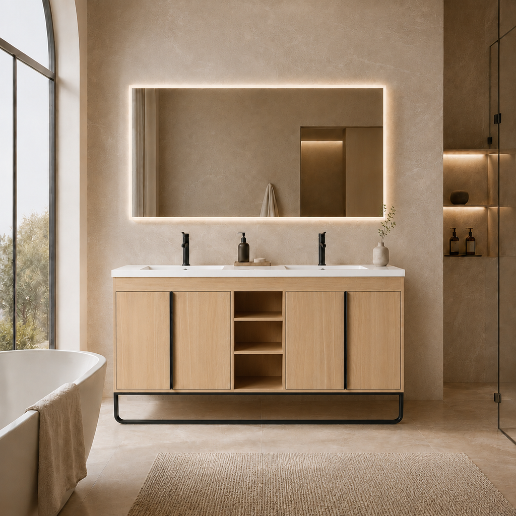 60" Freestanding Bathroom Vanity With Resin Double Sink