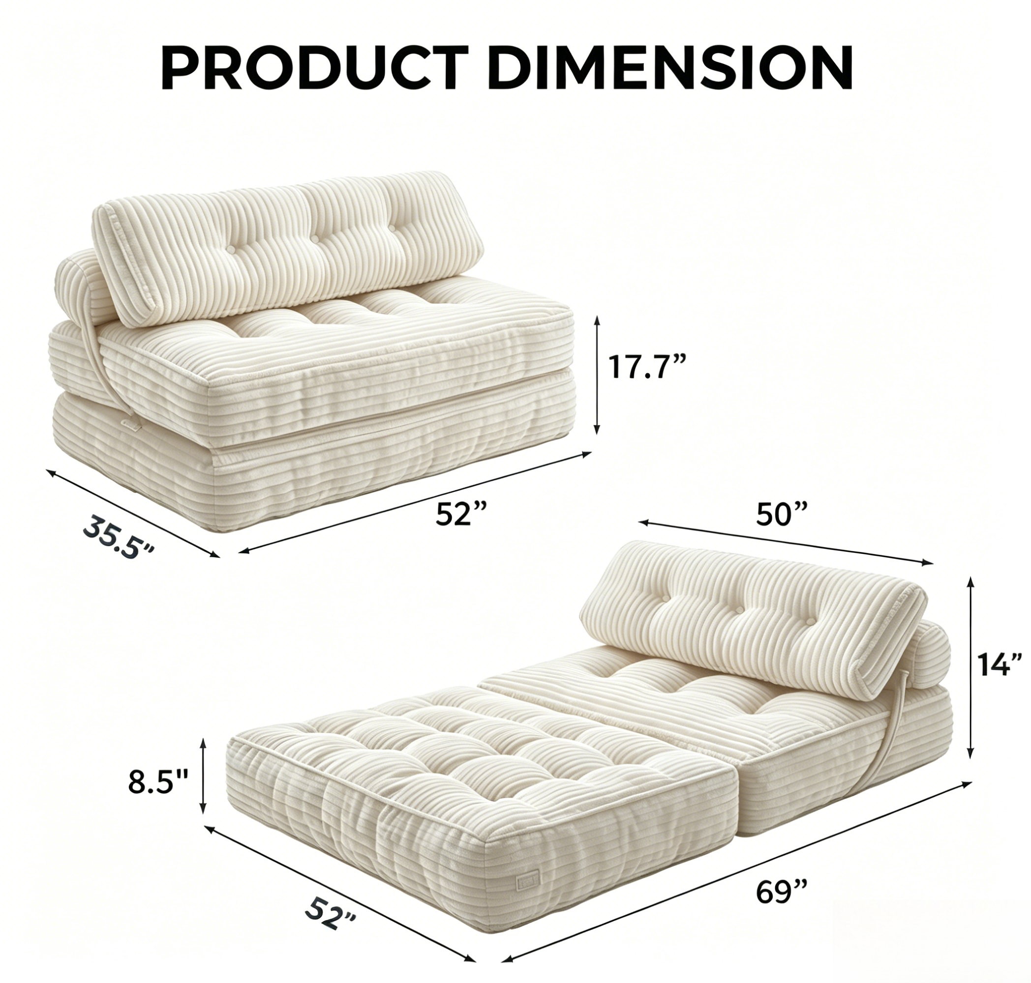 Folding Sofa Bed: Convertible Chair for Living Room or Bedroom