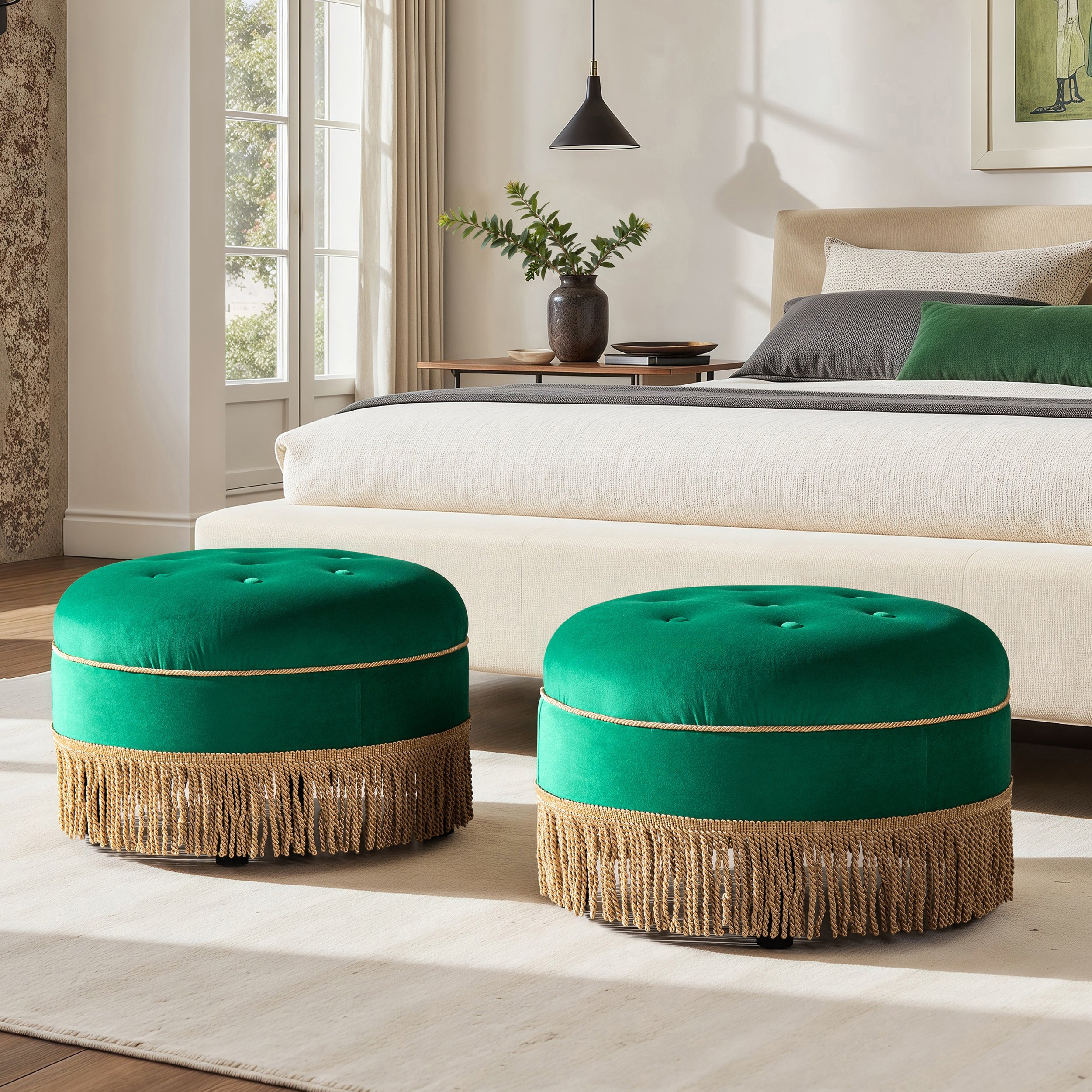 Yolanda 24" Round Upholstered Accent Ottoman, Ultramarine