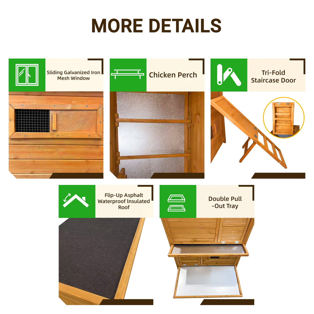 Double-House Wooden Chicken Coop for 6-8 Chickens