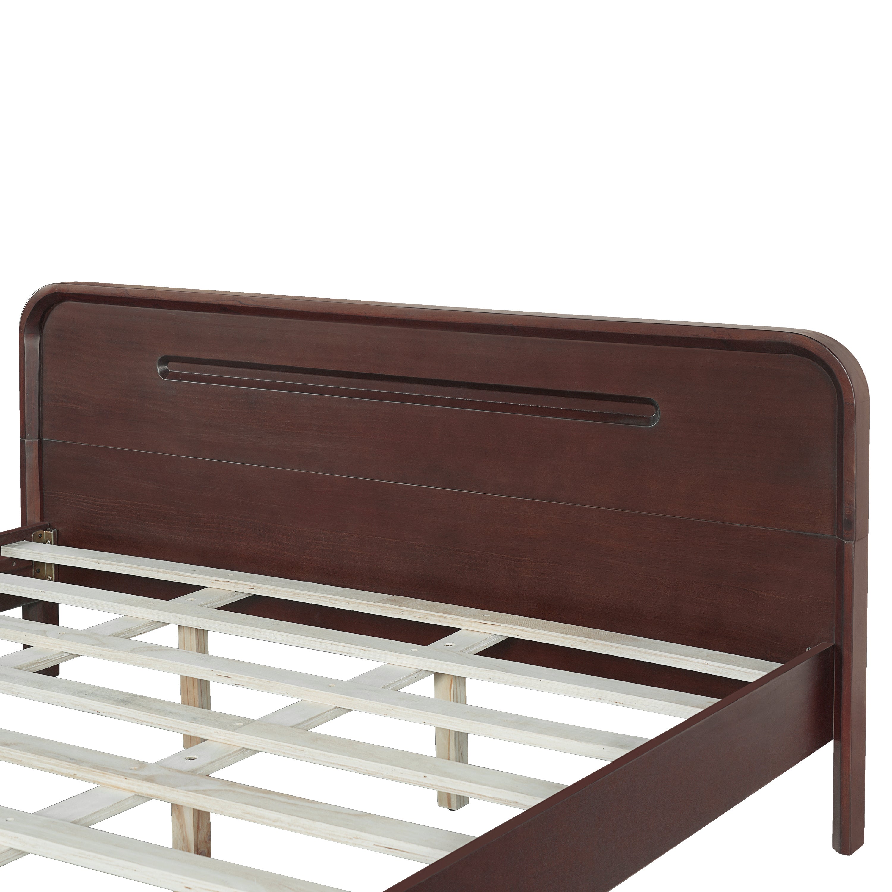 Pine Solid Wood Queen Size Bed, Dark Walnut