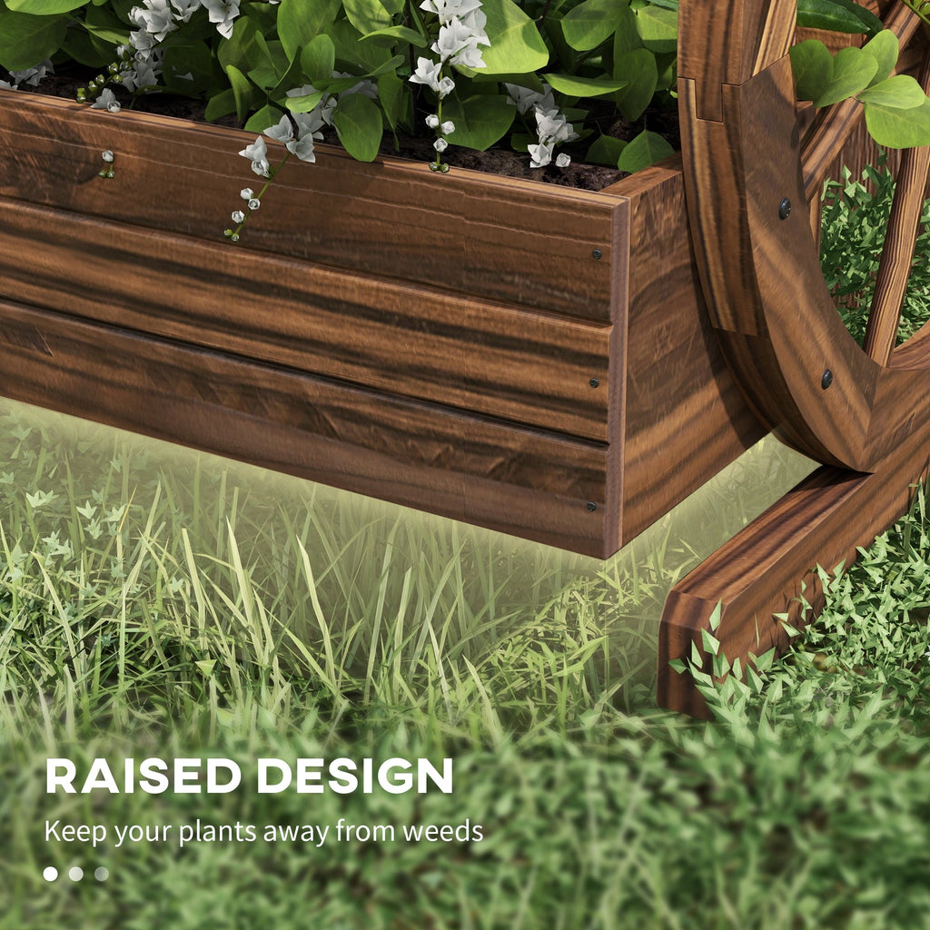 Outdoor Wooden Wagon Planter Box - 3-Tier Raised Garden Bed