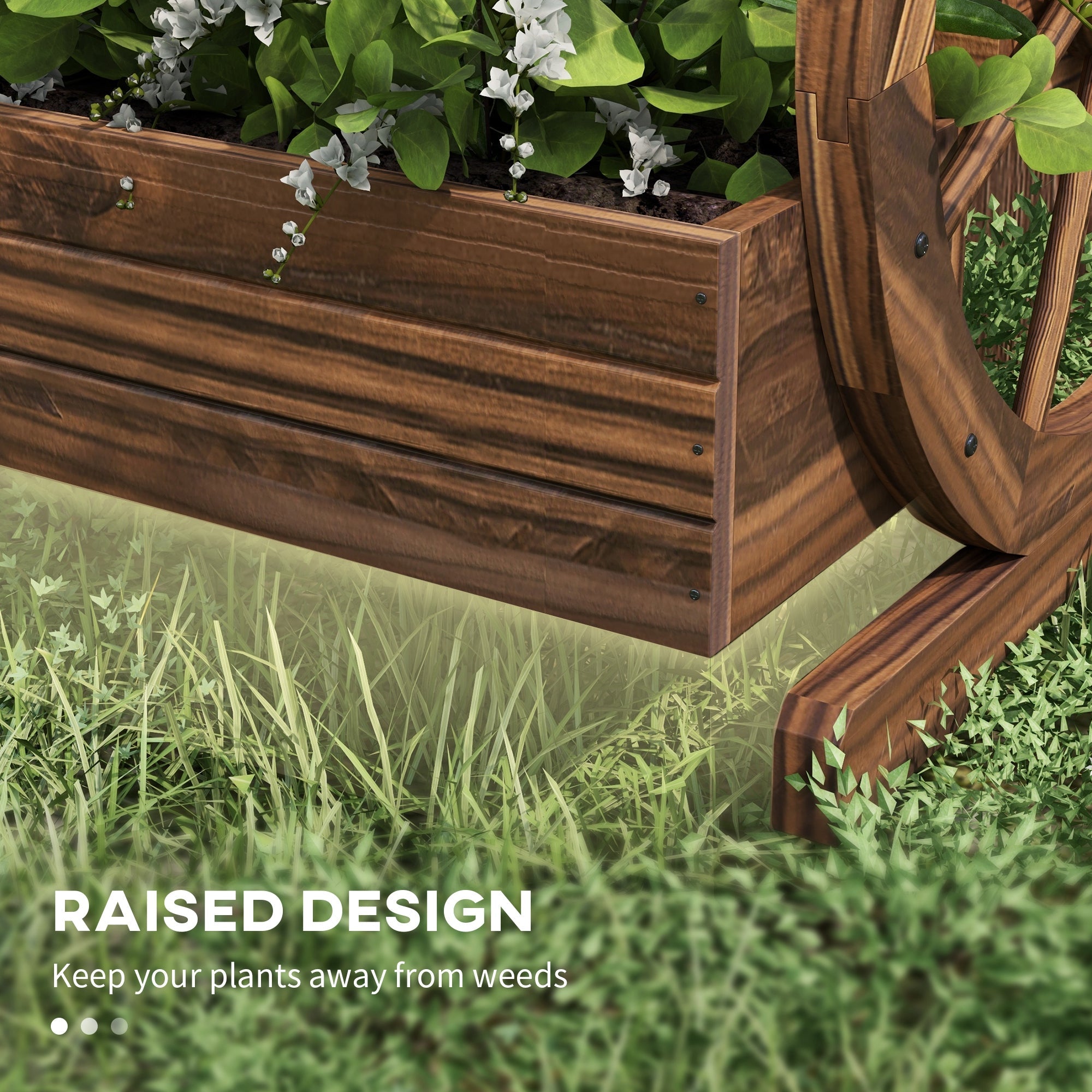 Outdoor Wooden Wagon Planter Box - 3-Tier Raised Garden Bed