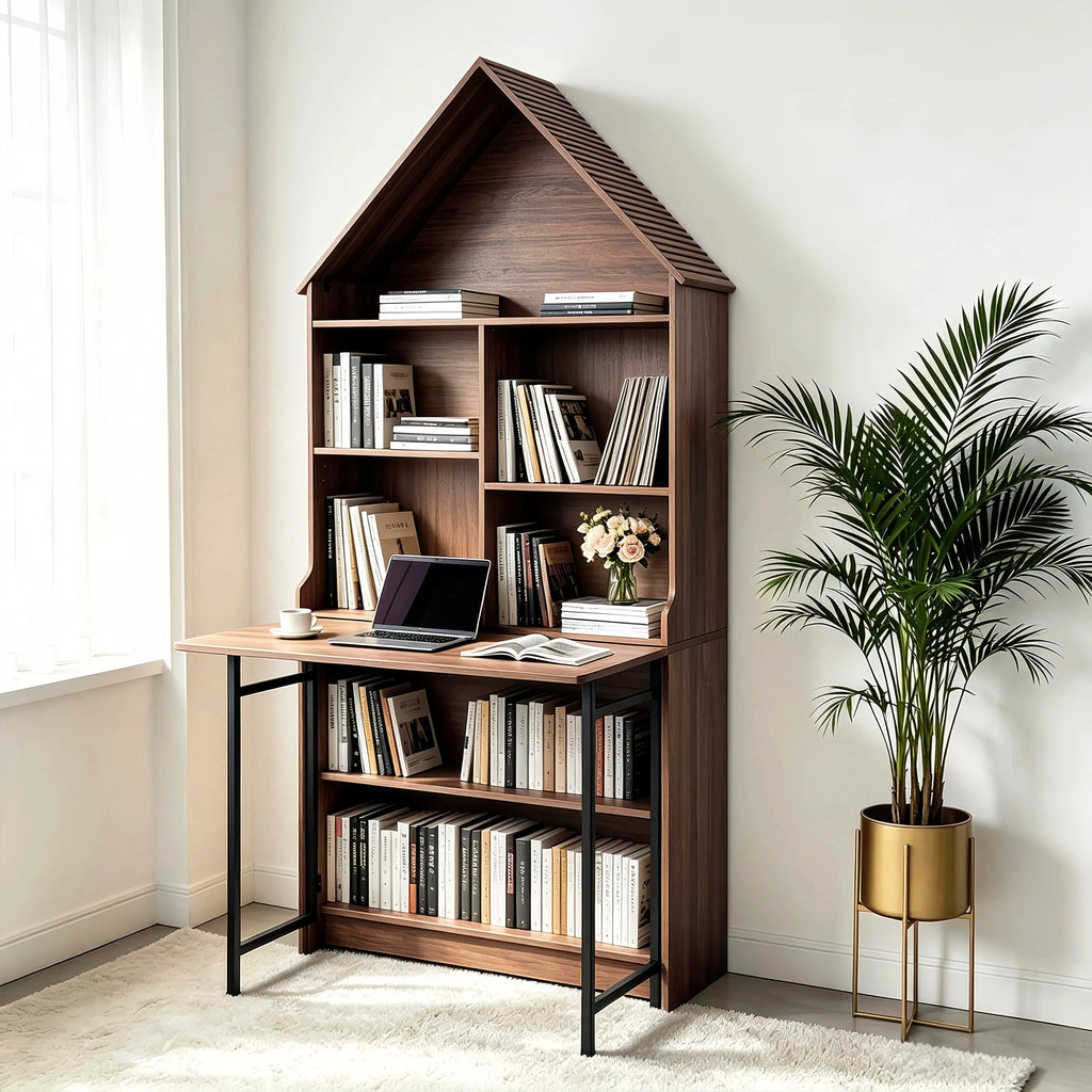 Folding Craft Desk with Storage Shelves