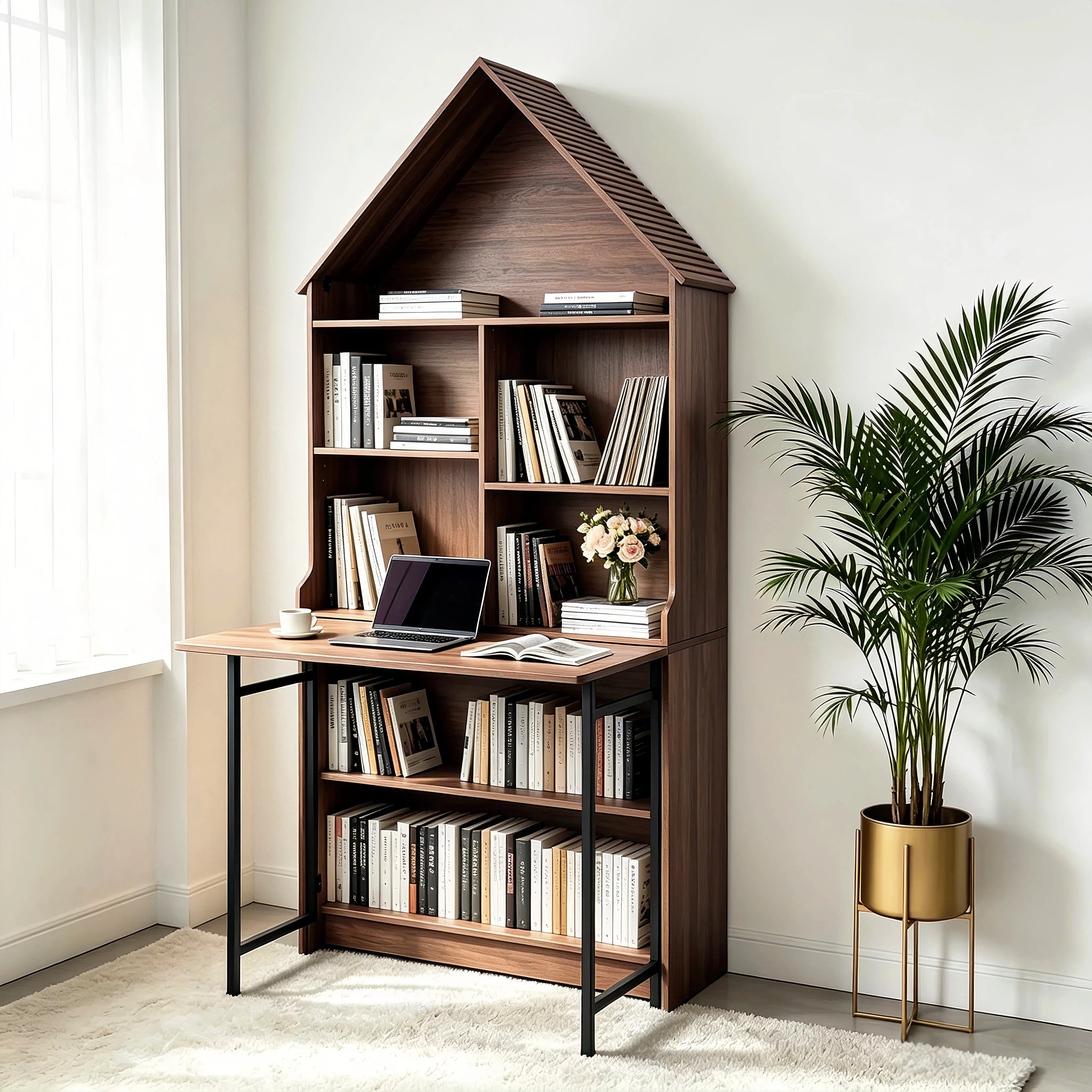 Folding Craft Desk with Storage Shelves