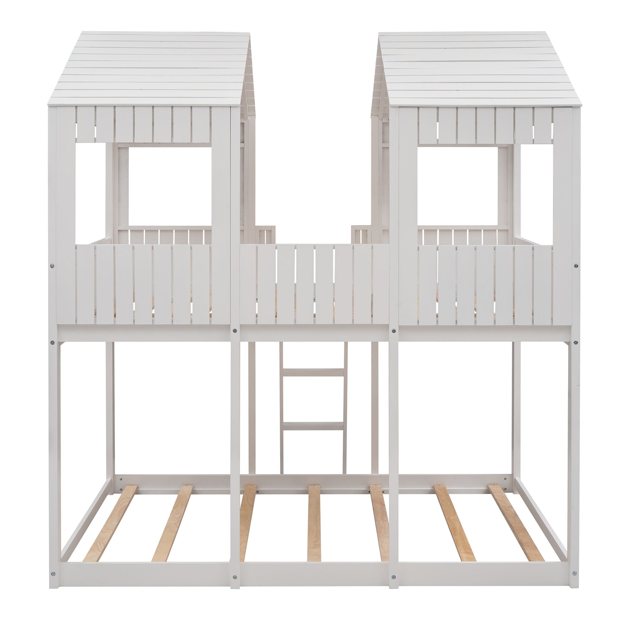 Bunk Bed With Roof, Window, Guardrail, Ladder