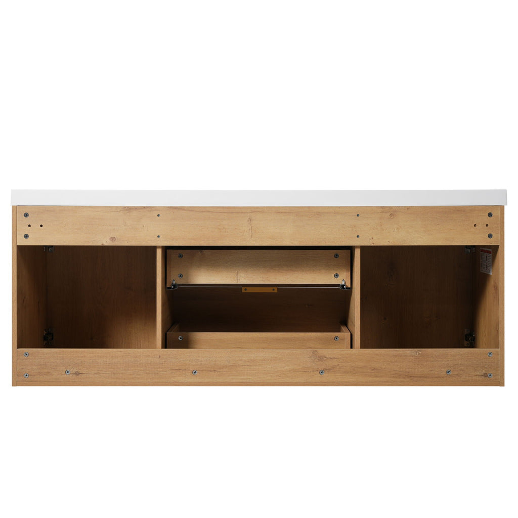 Double Sink Bathroom Vanity Soft Close Doors, Divided Drawers, Wall Mounted - Wood