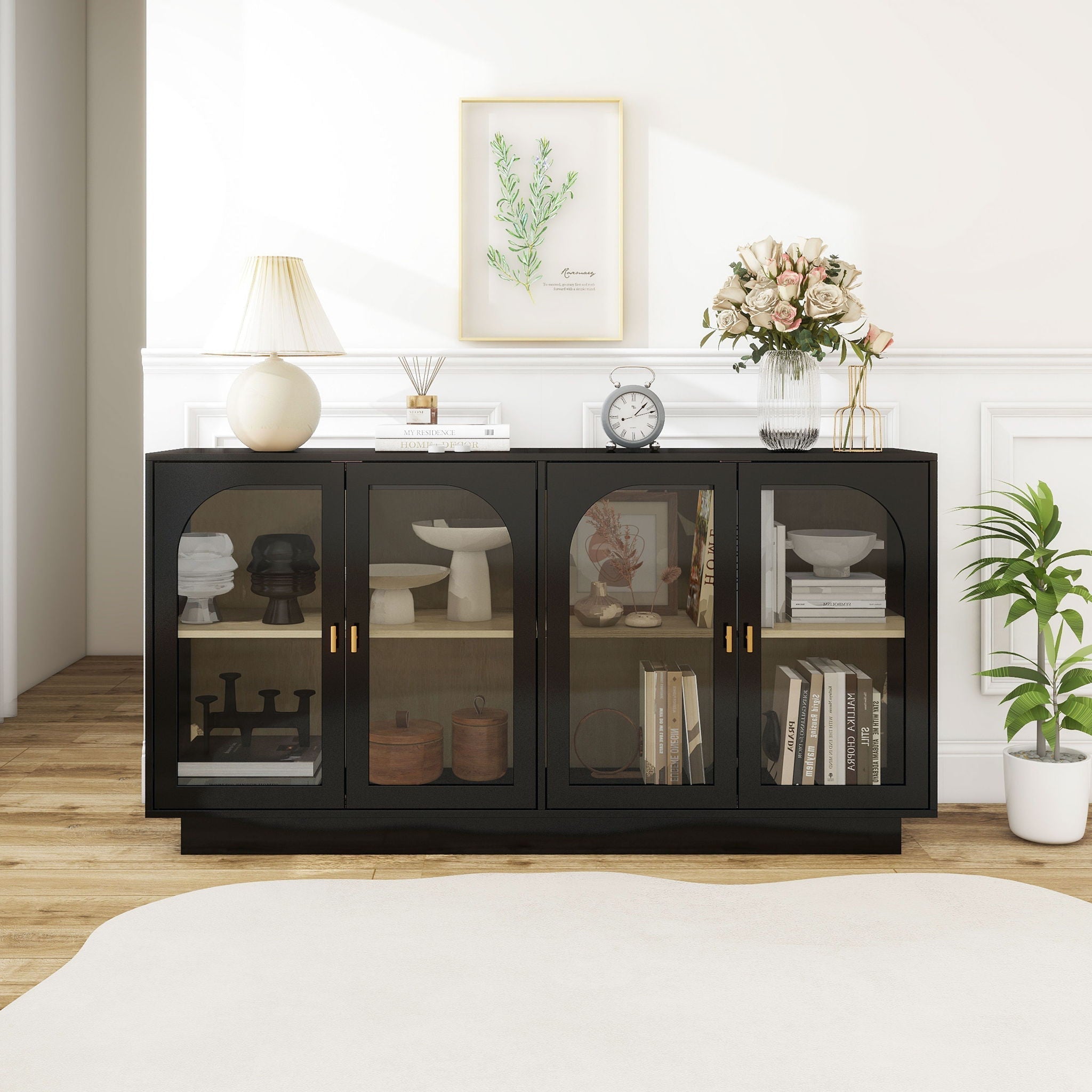 Storage Cabinet With Door For Living Room, Dining Room - Black