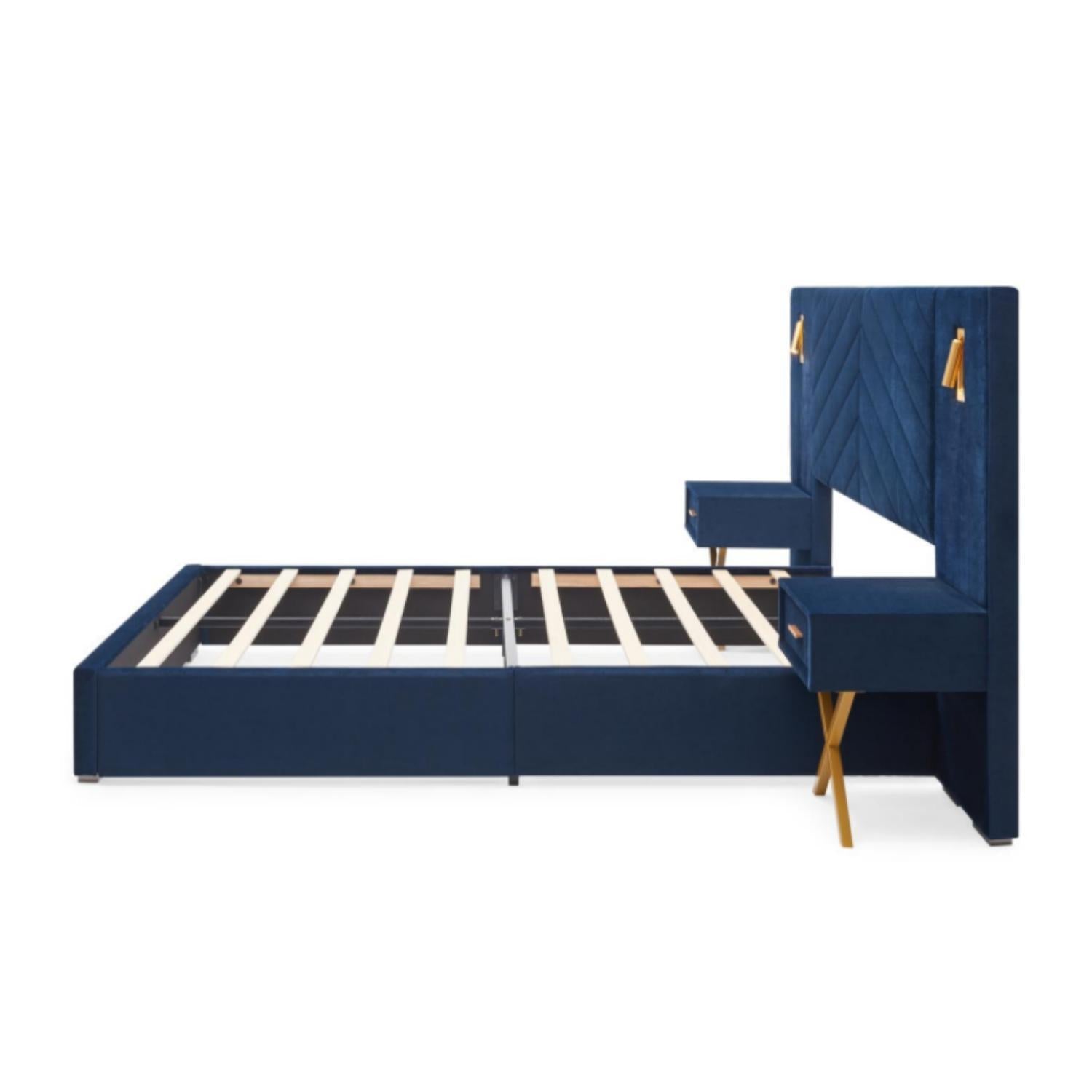 Comfortable Upholstered Bed With Vertical Channel Tufted Wingback Headboard