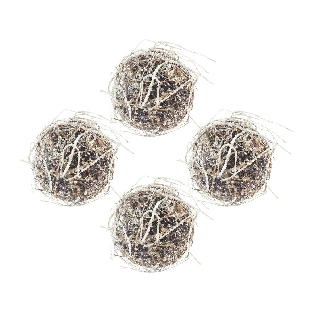 D6" Iced Twig Ball - Set of 4 Christmas Ornaments