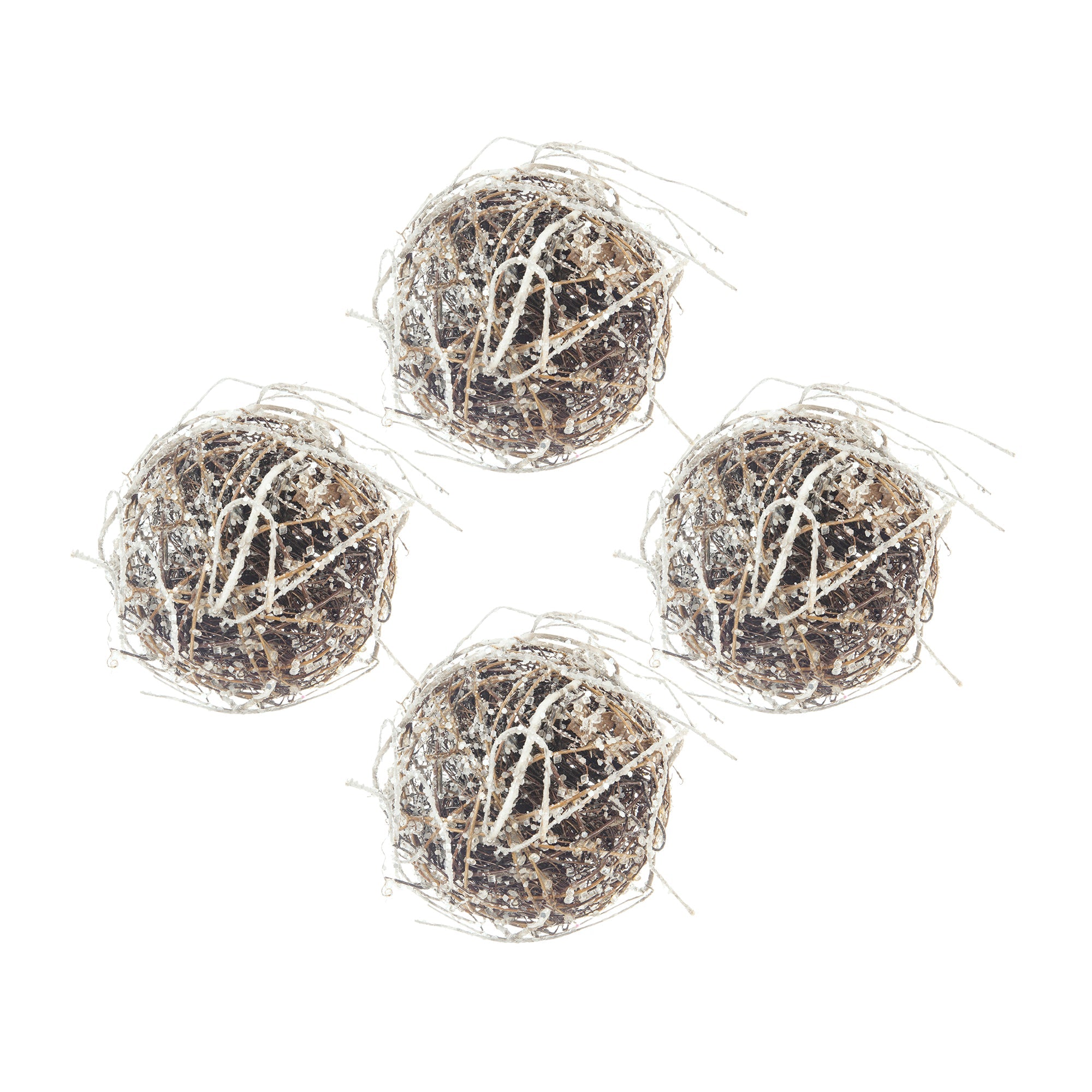 D6" Iced Twig Ball - Set of 4 Christmas Ornaments
