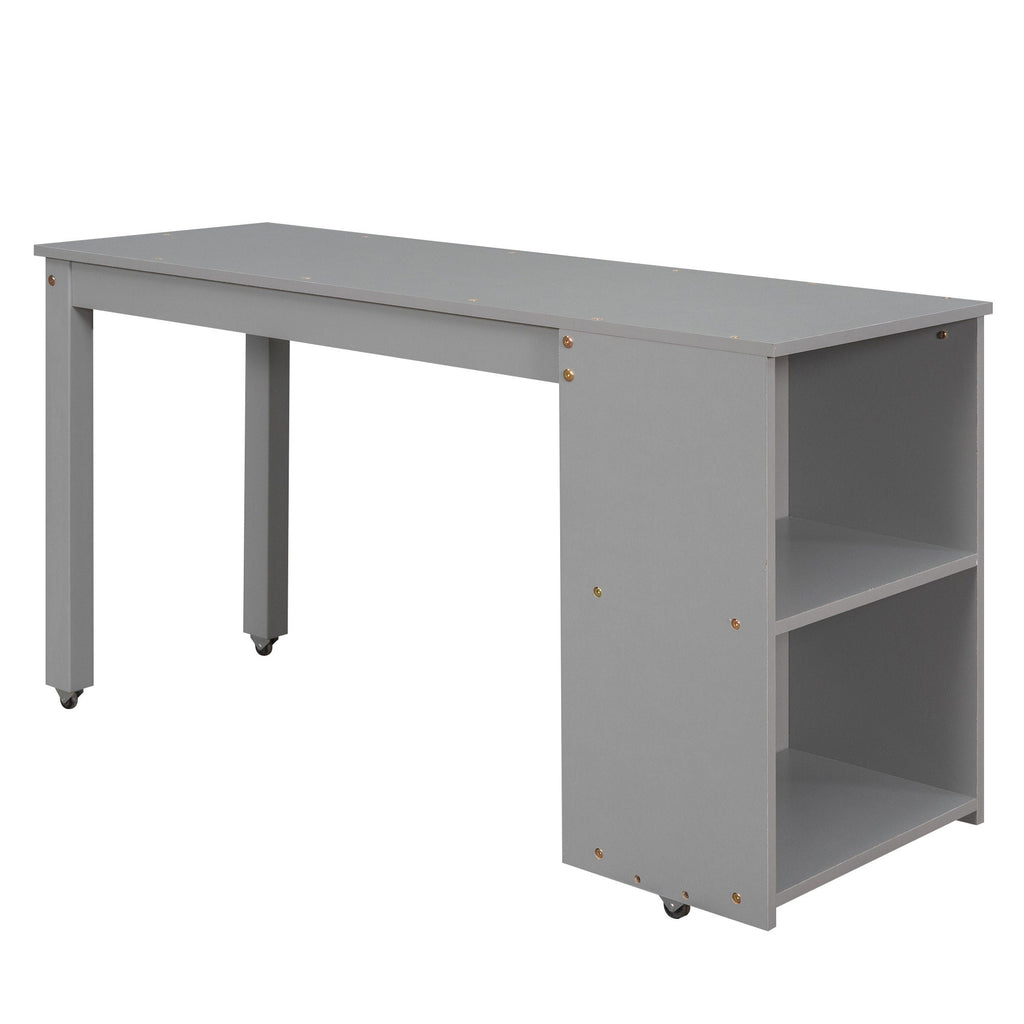 Loft Low Study Bed With Cabinet, Shelves And Rolling Portable Desk, Multiple Functions