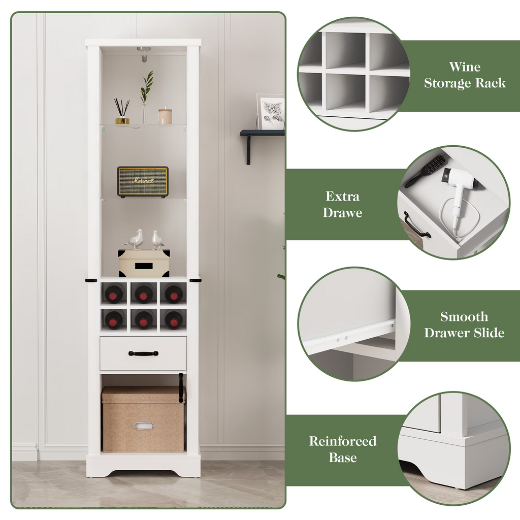 75'' Tall Storage Cabinet with LED Light, Farmhouse Style