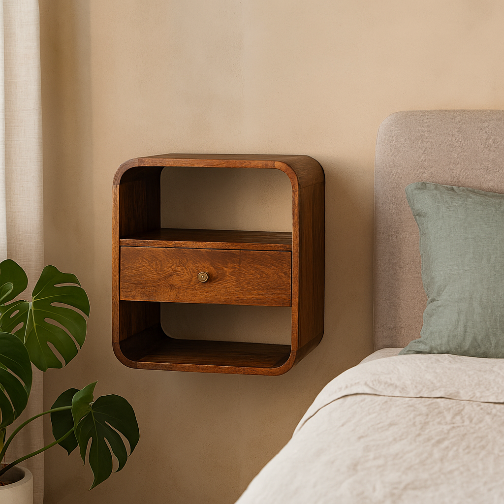 Solid Wood Chestnut Curved Edge Nightstand