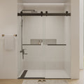 56 to 60 in. W x 76 in. H Double Sliding Frameless Soft-Close Shower Door with Premium 3/8 Inch (10mm) Thick Tampered Glass and Easy-cleaning Coating, Matte
