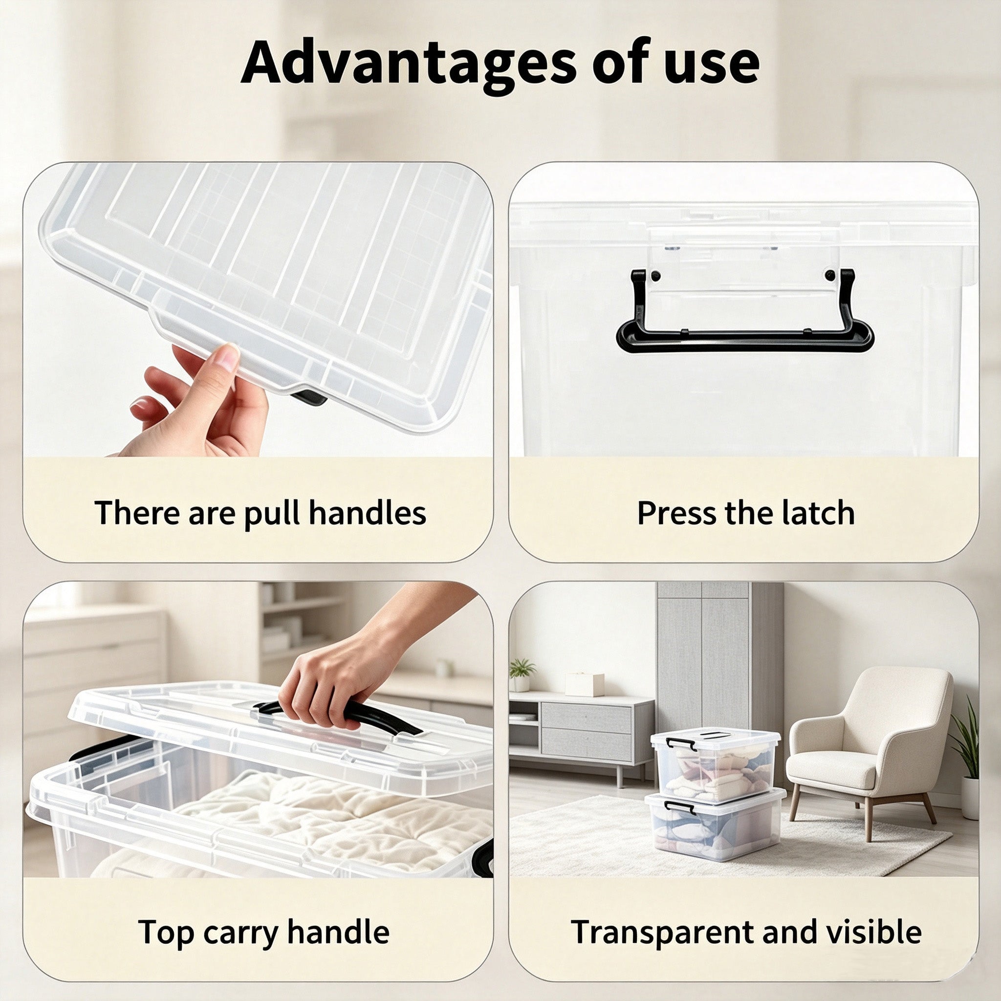 4 Pack 90 QT Plastic Storage Bins with Lids,Clear Stackable Bins with Secure Latches and Handles Heavy-Duty Storage Containers For Home Office and Garage Organization