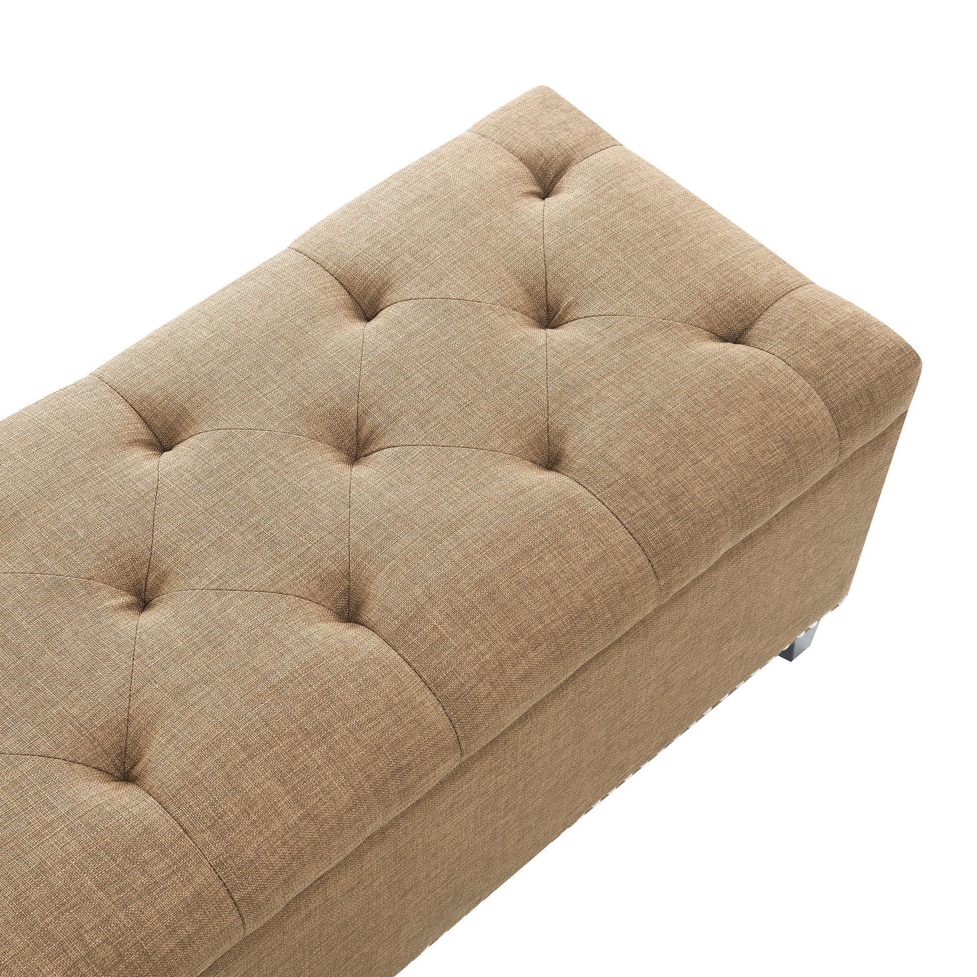 Button-Tufted Storage Ottoman With Safety Close Hinge