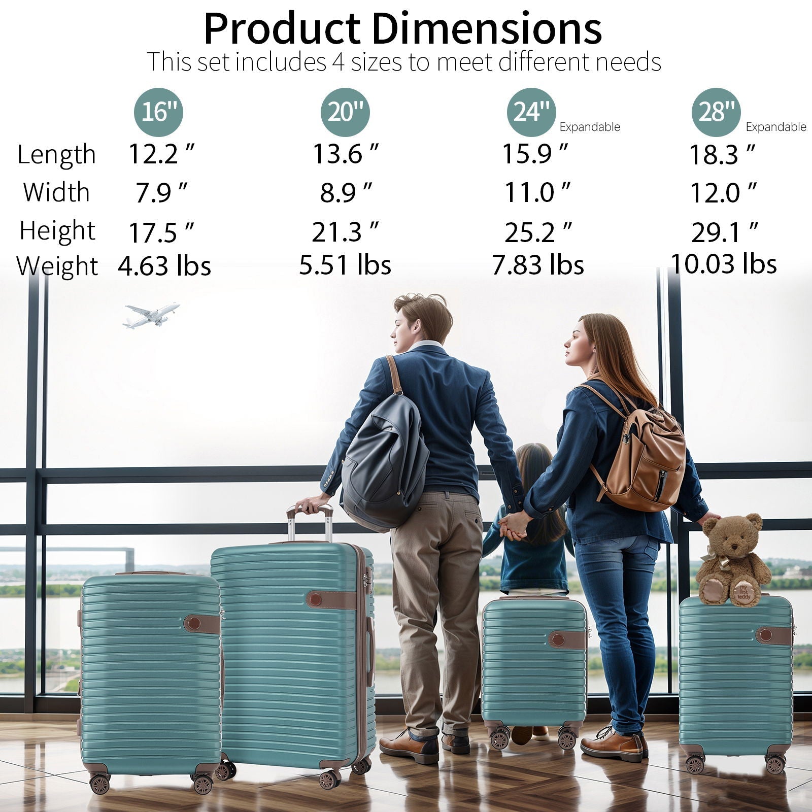 4 Piece Luggage Suitcase Set, Hard Shell Lightweight Expandable Travel Luggage With 4 Packing Cubes
