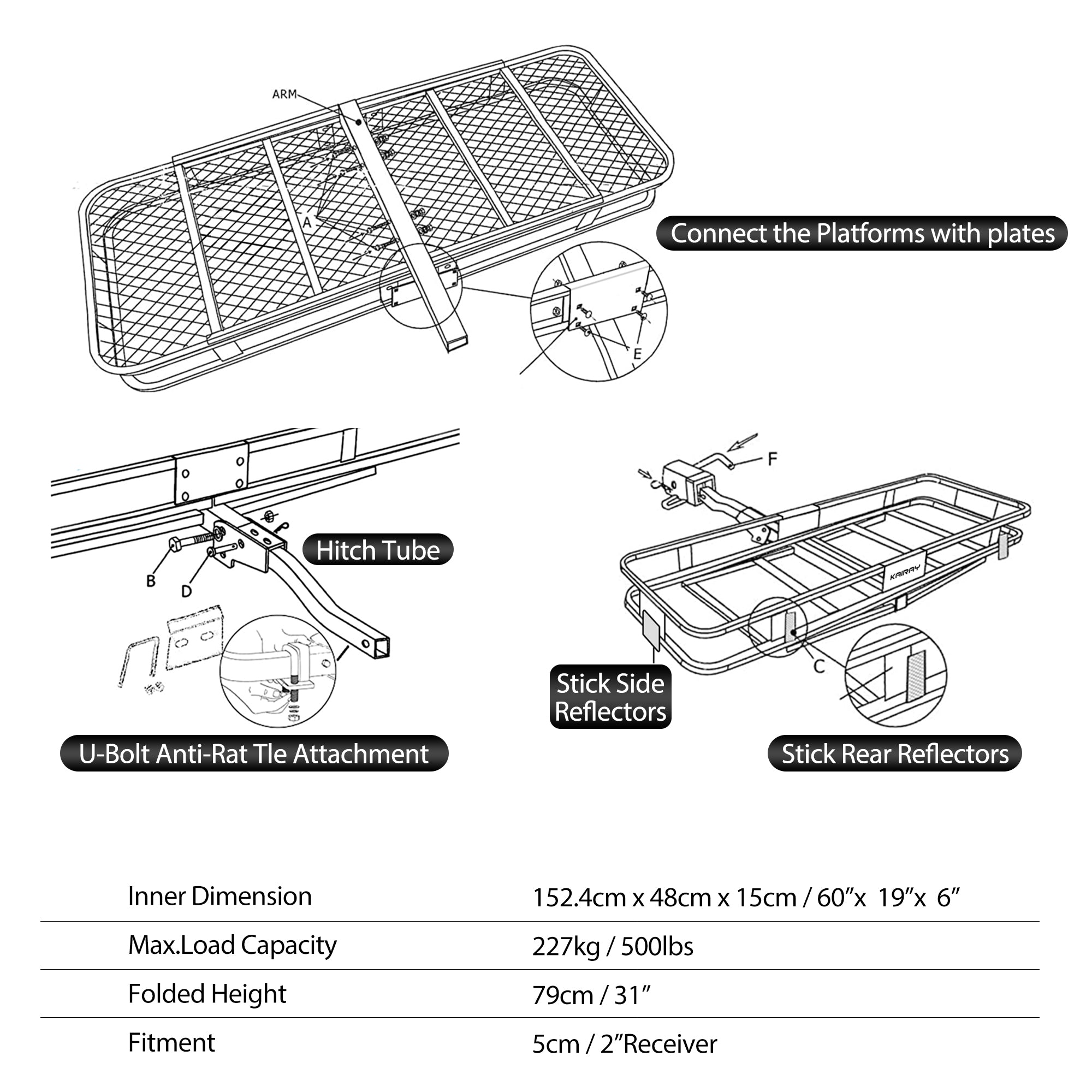 Heavy Duty Folding Hitch Mount Cargo Carrier