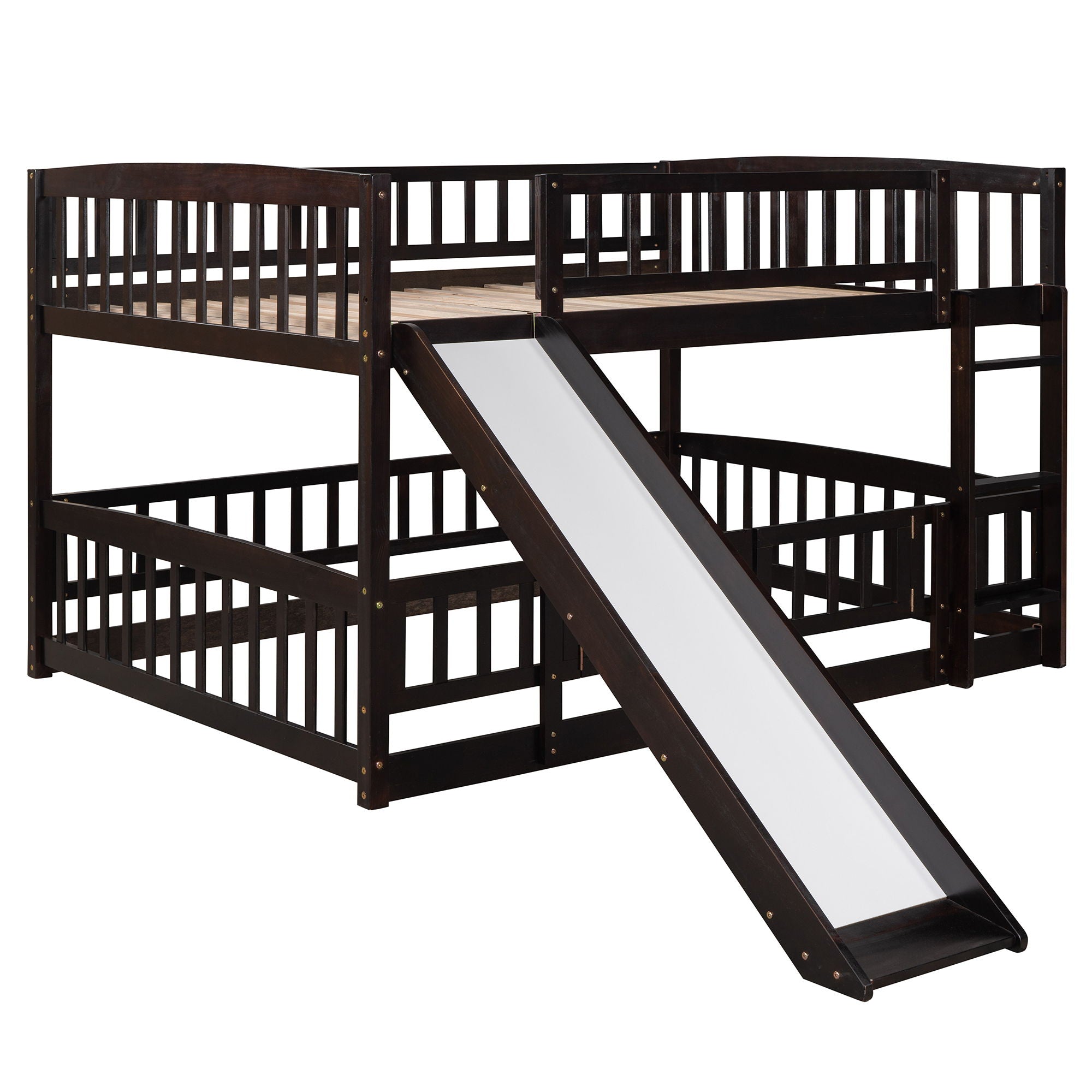 Low Bunk Bed With Slide, Fence And Ladder