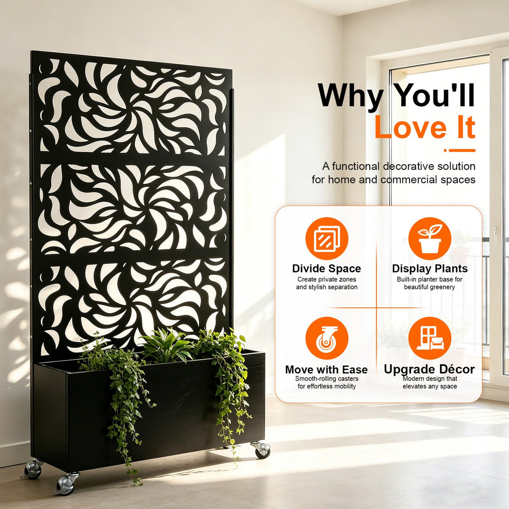 70.87" H × 46.06" W Leaf Pattern Privacy Screen with Planter Box