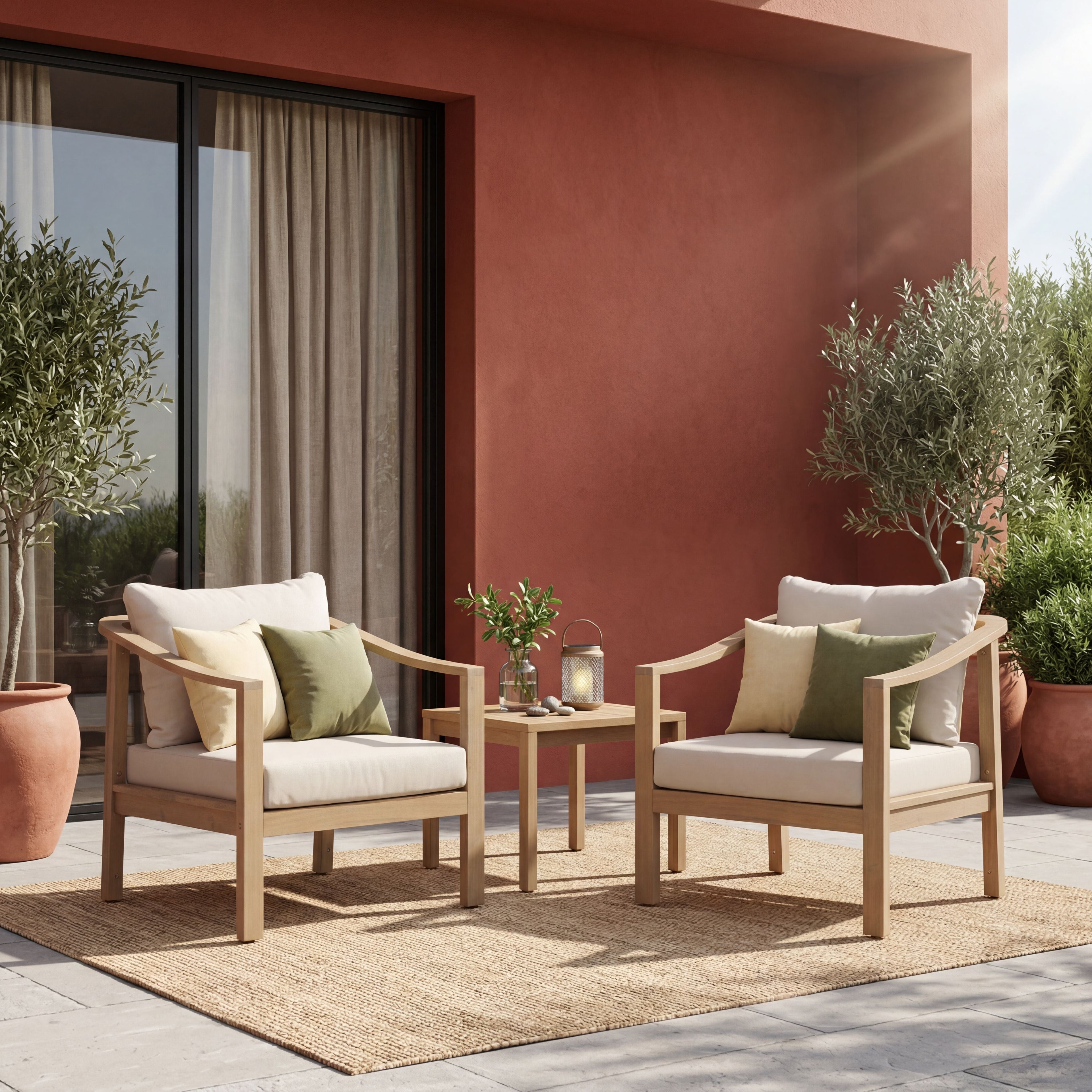 Acacia Wood Patio Furniture Club Chair Set of 2
