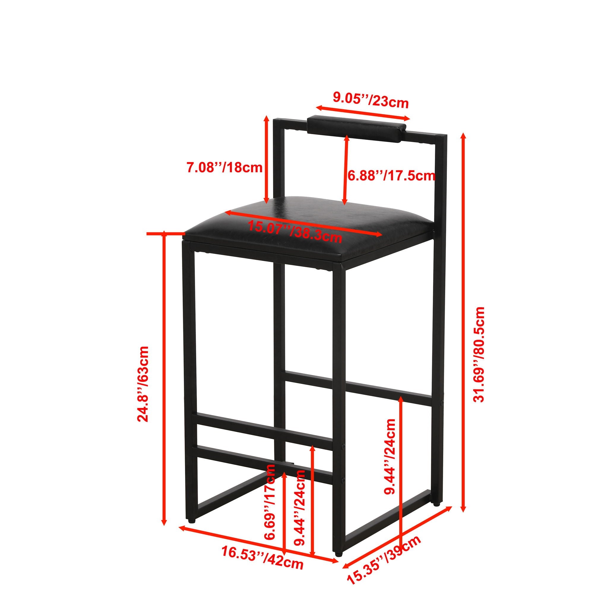 Elegant Bar Stool Set With Backrest And Footrest, Counter Height (Set of 2)