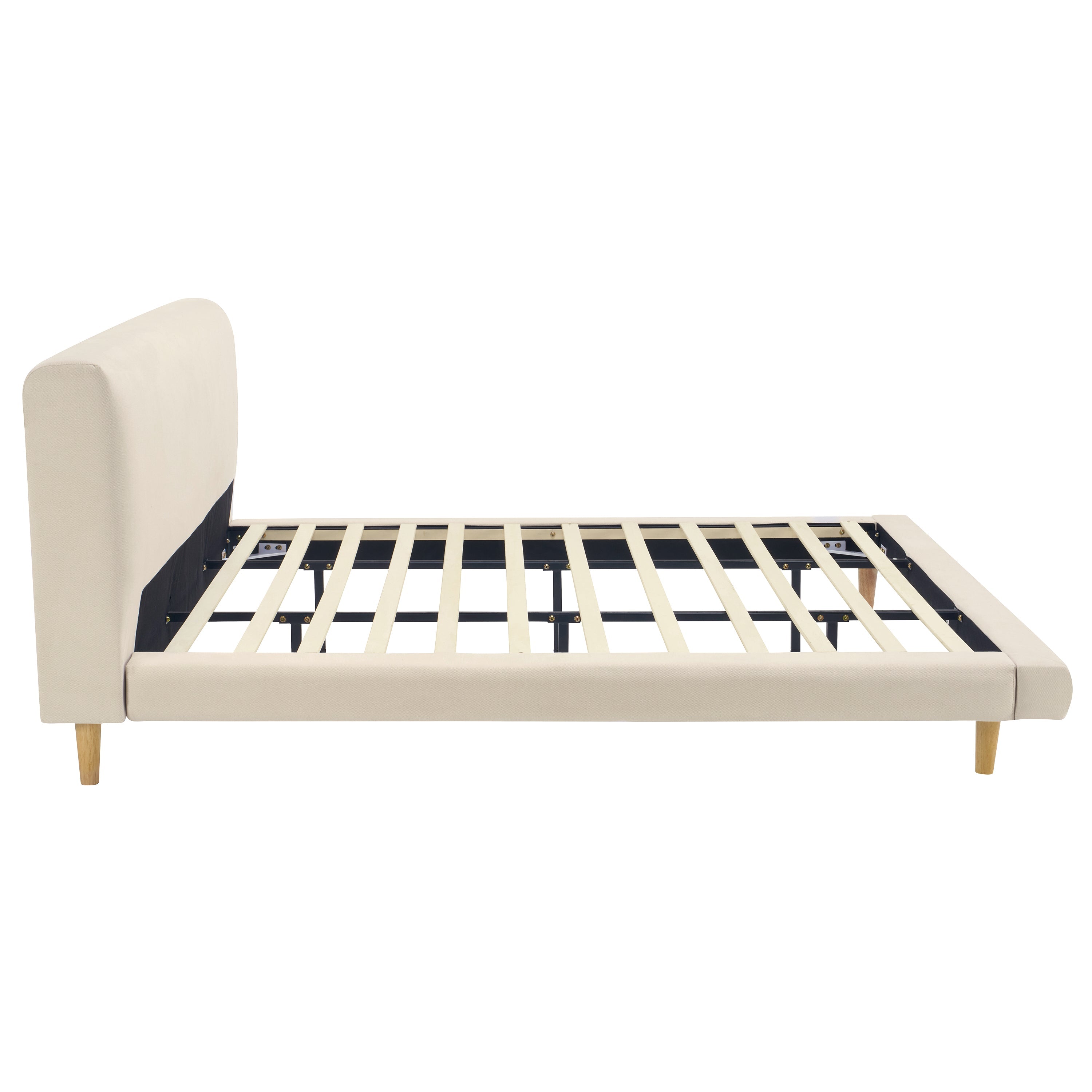 Beige Chunky Headboard Bed Frame, King