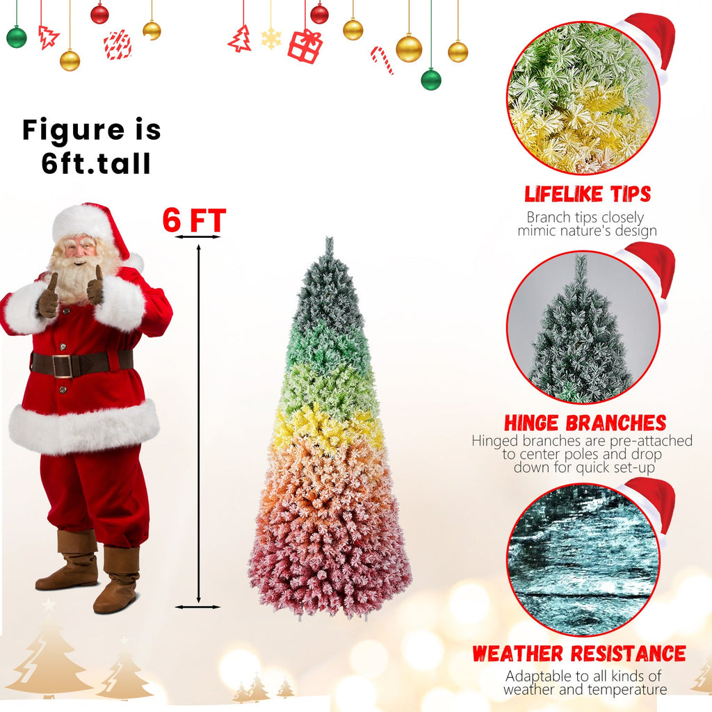 6ft Rainbow Gradient Flocked PVC Christmas Tree