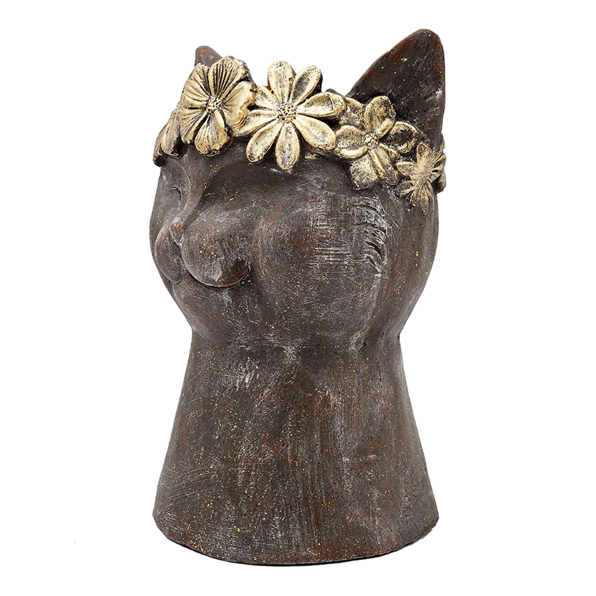 8.5x7.7x12.4" Magnesium Cat Statue Planter with Textured Finish