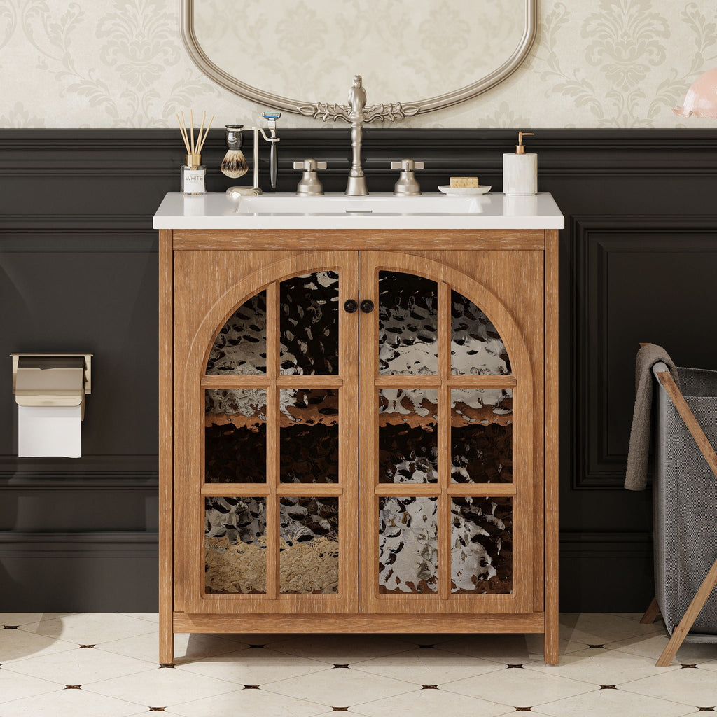Vintage Farmhouse Bathroom Vanity with Ceramic Sink