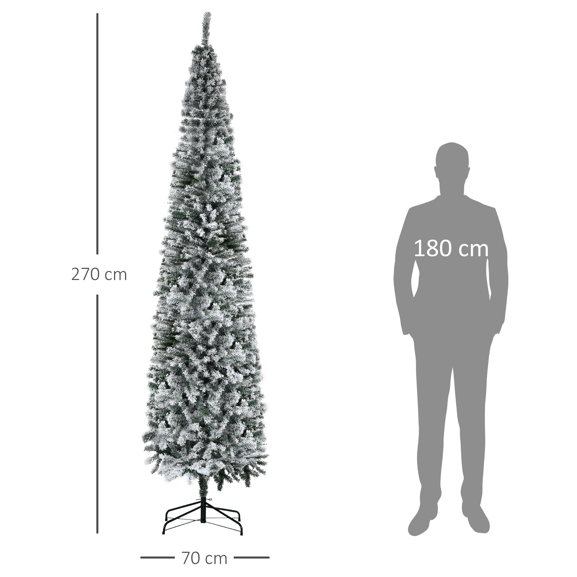 HOMCOM 9' Tall Unlit Snow-Flocked Slim Artificial Christmas Tree