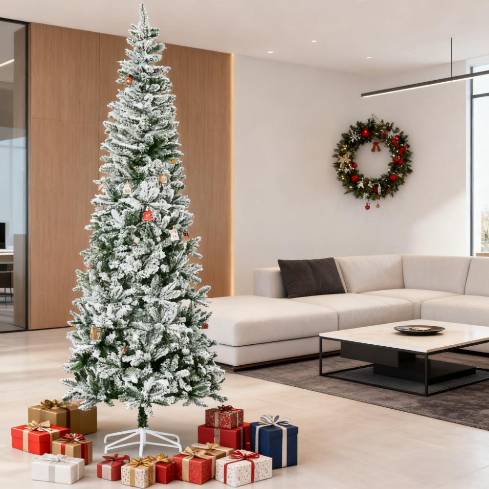 Snow-Flocked Slim Pine Artificial Christmas Tree