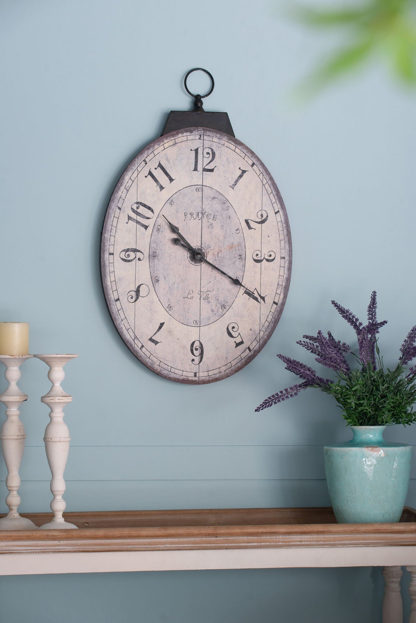 Antique Oval Wall Clock, Traditional Vintage Home Decor Clock - Ivory