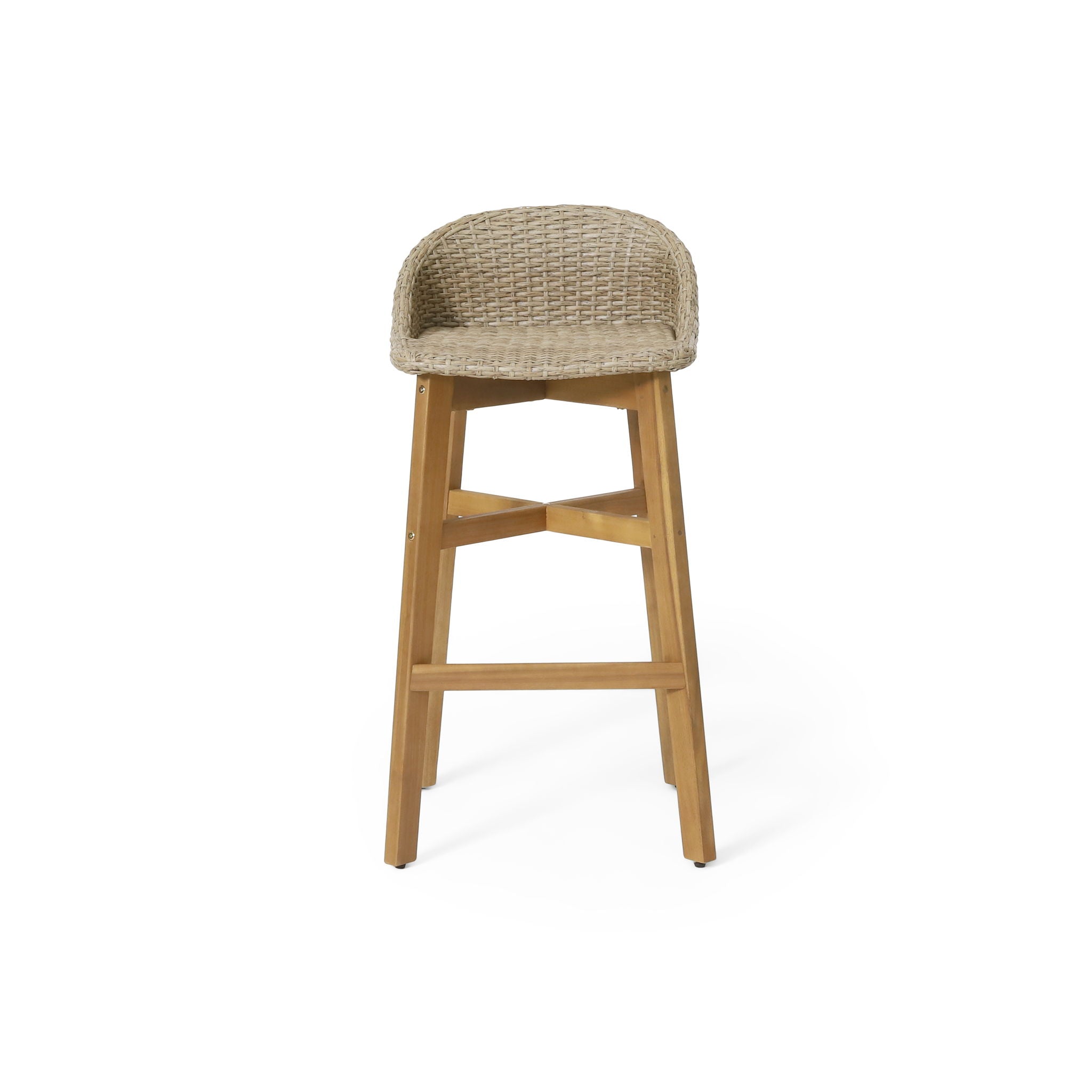 Beeson Outdoor Wicker and Acacia Wood Barstools Set, Water Resistant - Brown