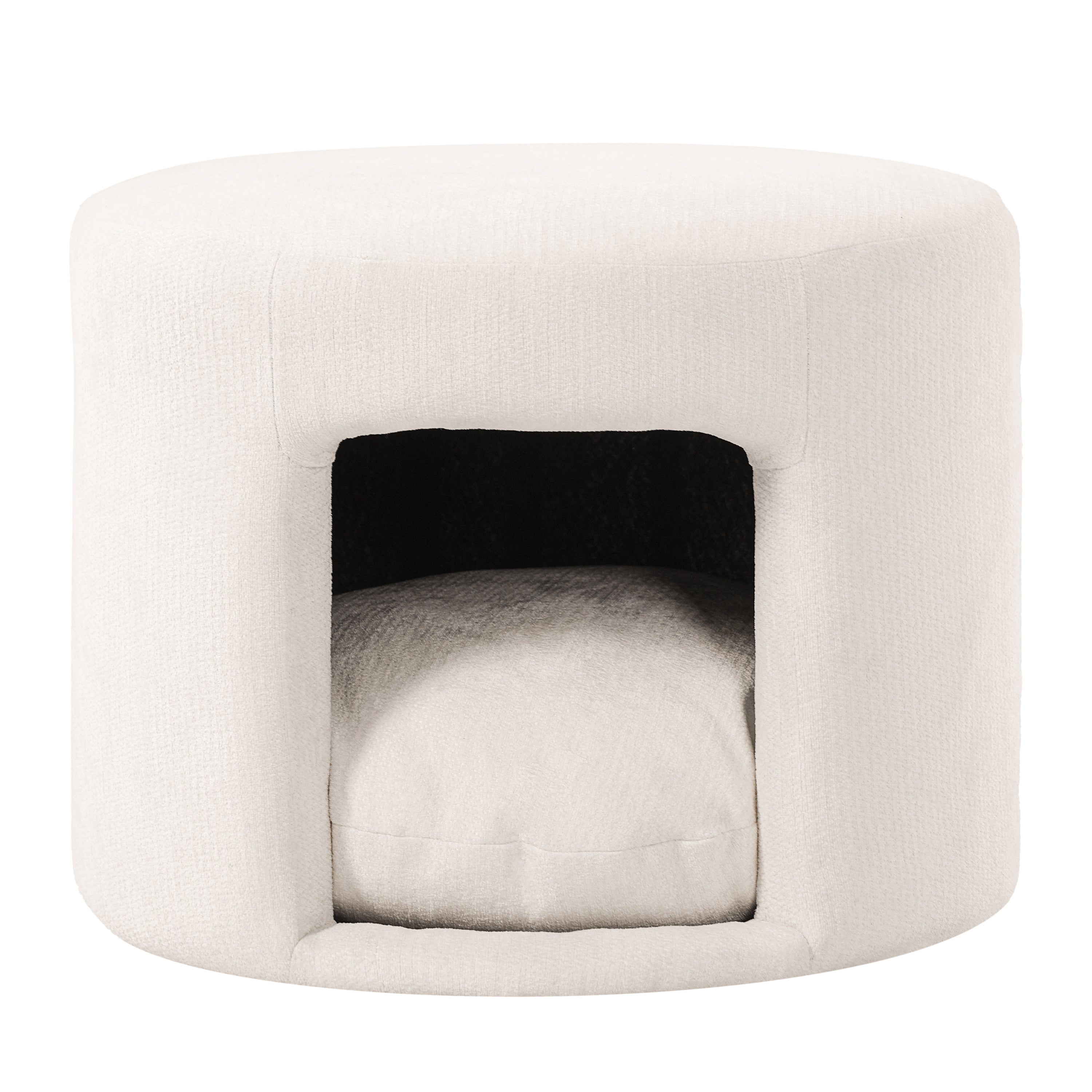 Beige Pet-Friendly Ottoman with Removable Pet Cushion and Hidden Nook