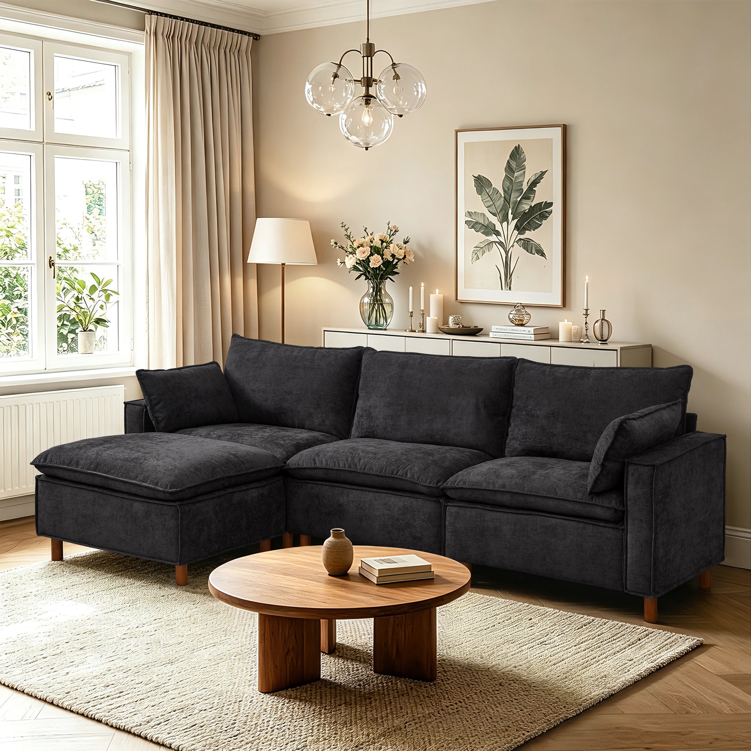 108.5" Modular Sectional L Shape Sofa with Movable Ottoman
