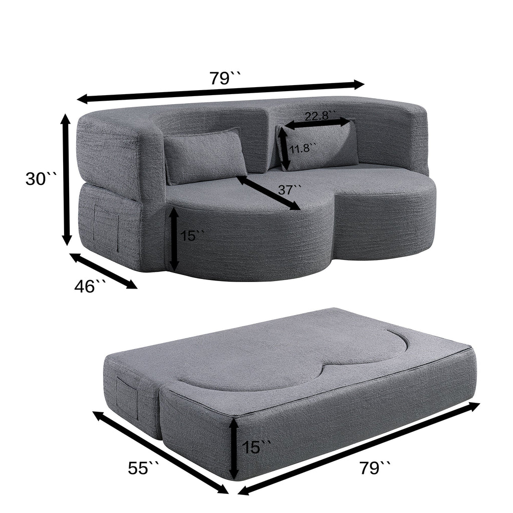 Folding Sofa Bed - Convertible Teddy Bear Fabric Sleeper