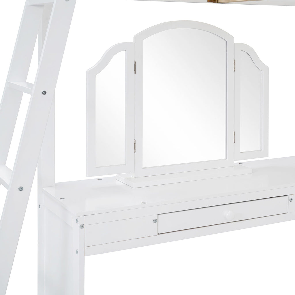 Loft Bed With Drawers, Cabinet, Shelves With Desk
