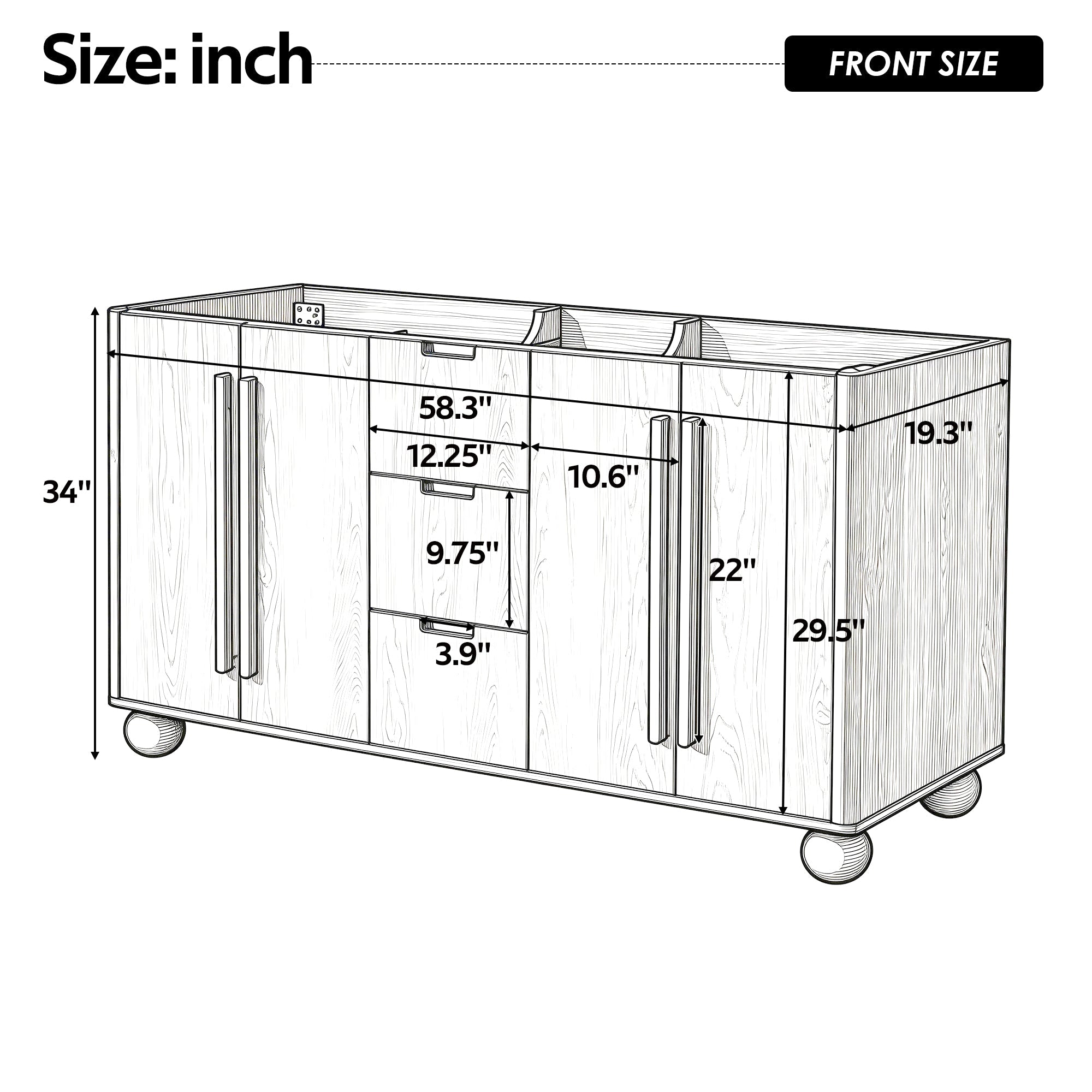 58.3" Bathroom Vanity Cabinet With 3 Drawers & 4 Doors