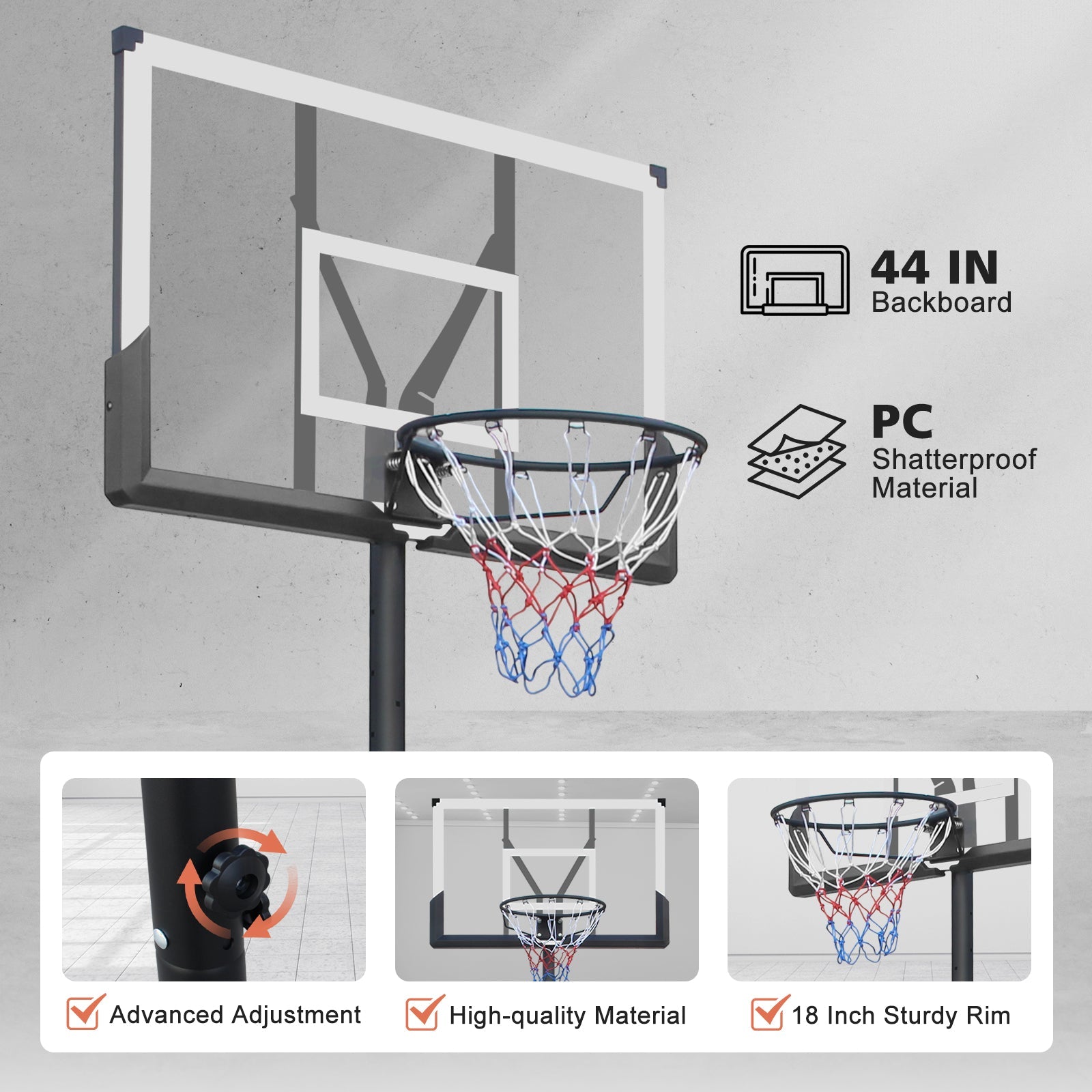 Basketball Hoop with 5.73-10FT Adjustable Height