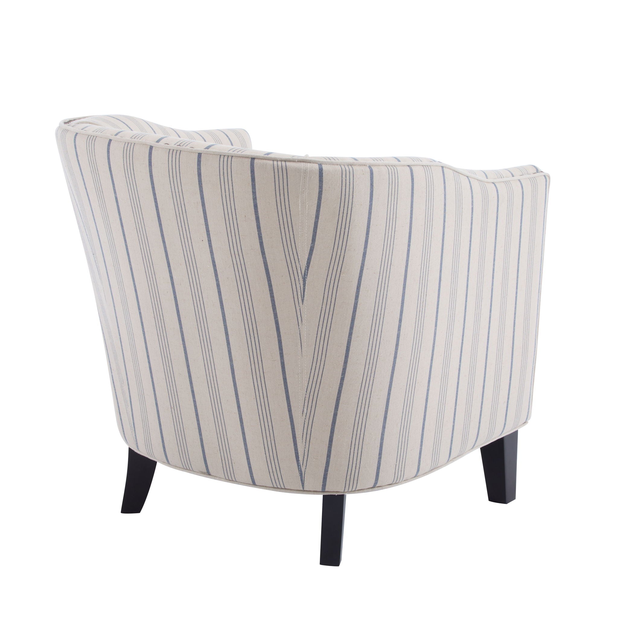 Transitional Upholstered Stripe Barrel Chair With Birch Wood Legs And Plush Cushioned Seat