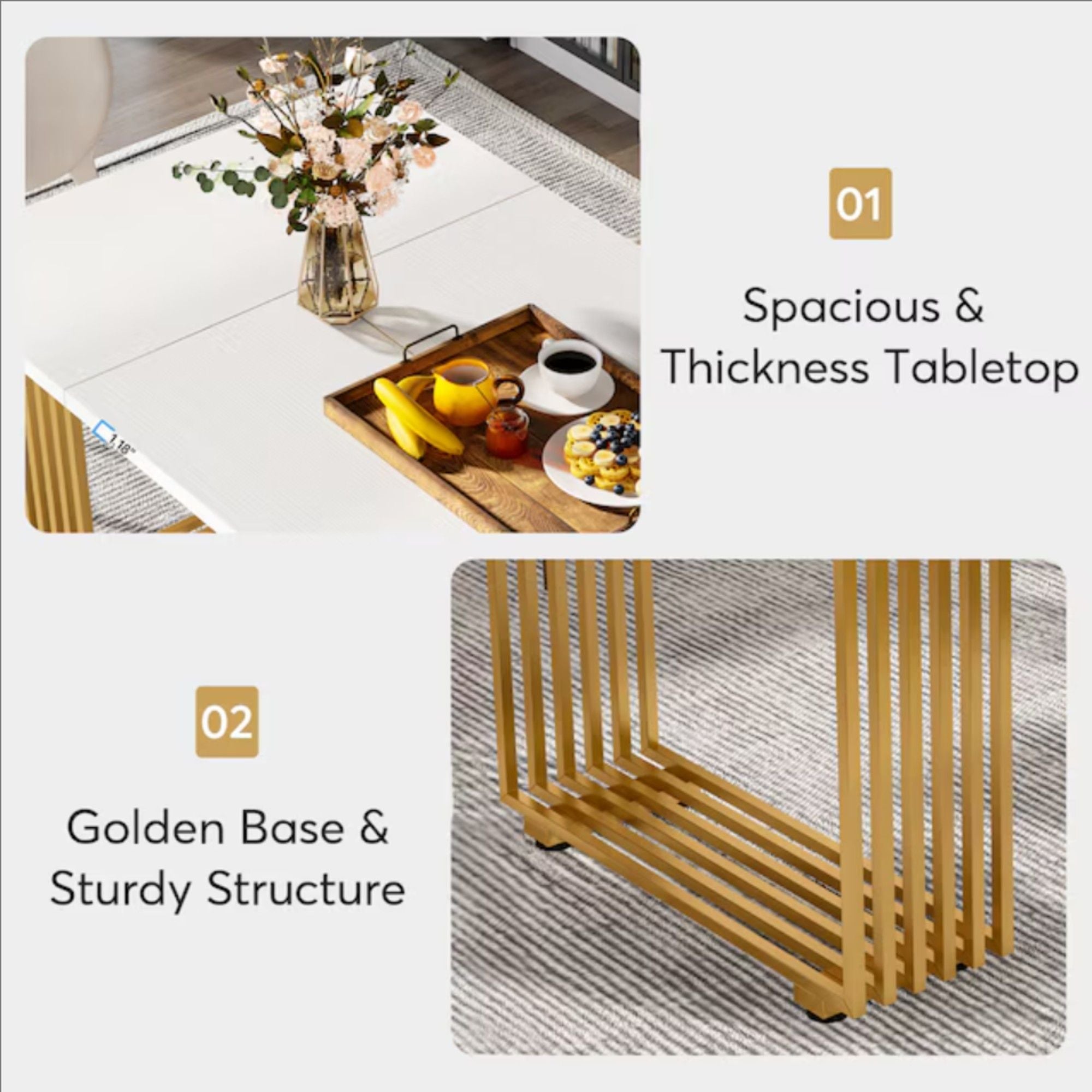 Office Executive Desk For Home Office - White / Gold