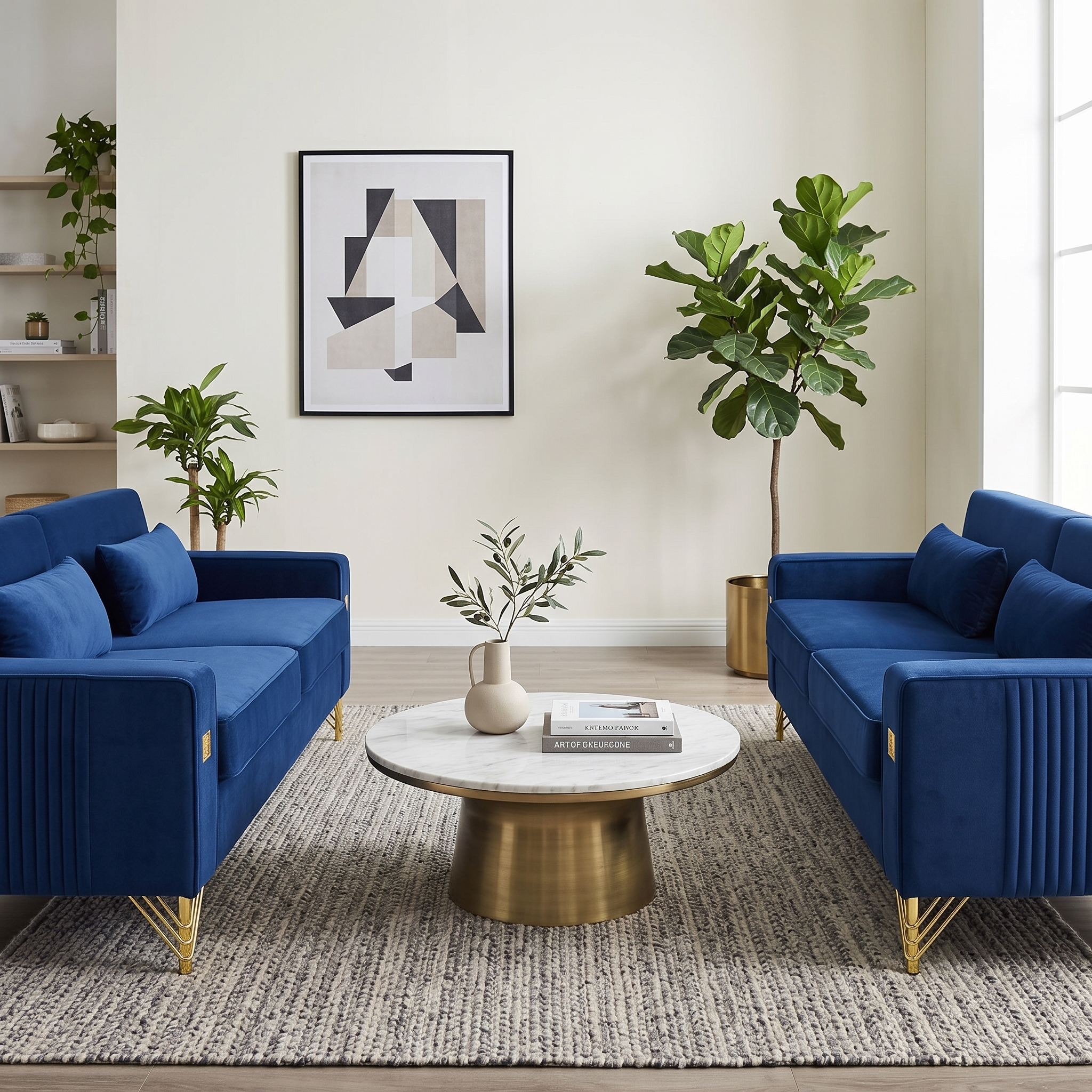 Royal Blue Velvet 2-Piece Sofa Set