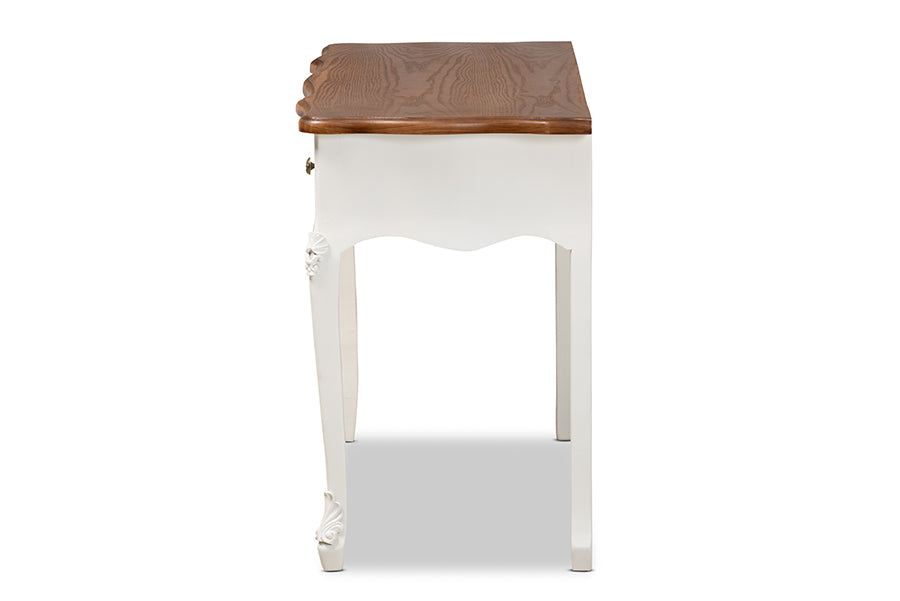 Baxton Studio Sophie Classic Traditional French Country White and Brown Finished Small 3-Drawer Wood Console Table
