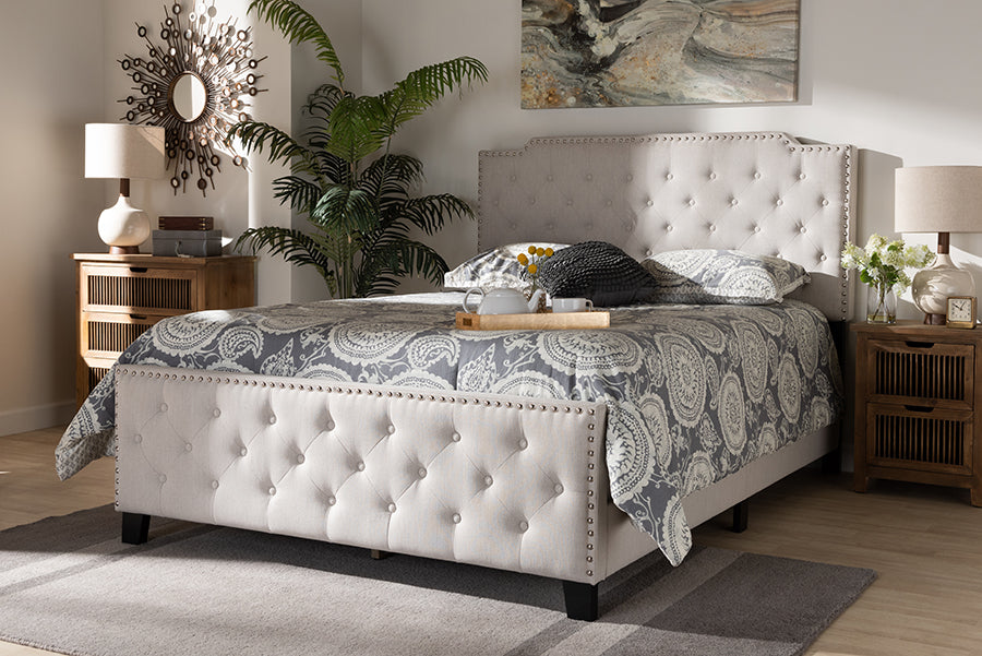 Baxton Studio Marion Modern Transitional Beige Fabric Upholstered Button Tufted King Size Panel Bed