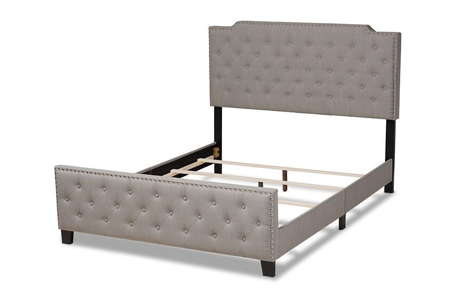 Baxton Studio Marion Modern Transitional Grey Fabric Upholstered Button Tufted King Size Panel Bed